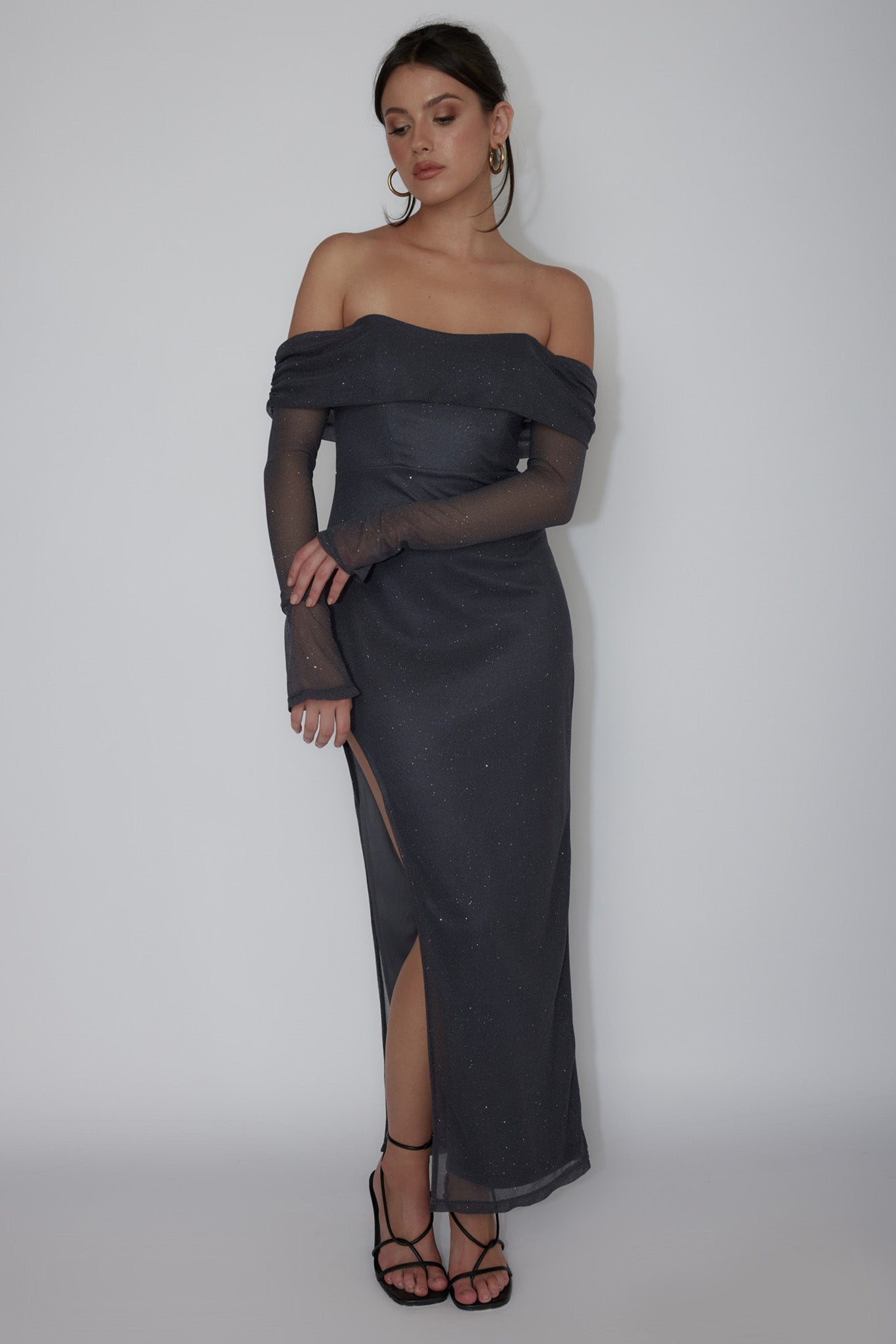 Martinez Off-Shoulder Midi Dress Slate Blue-Maymioy