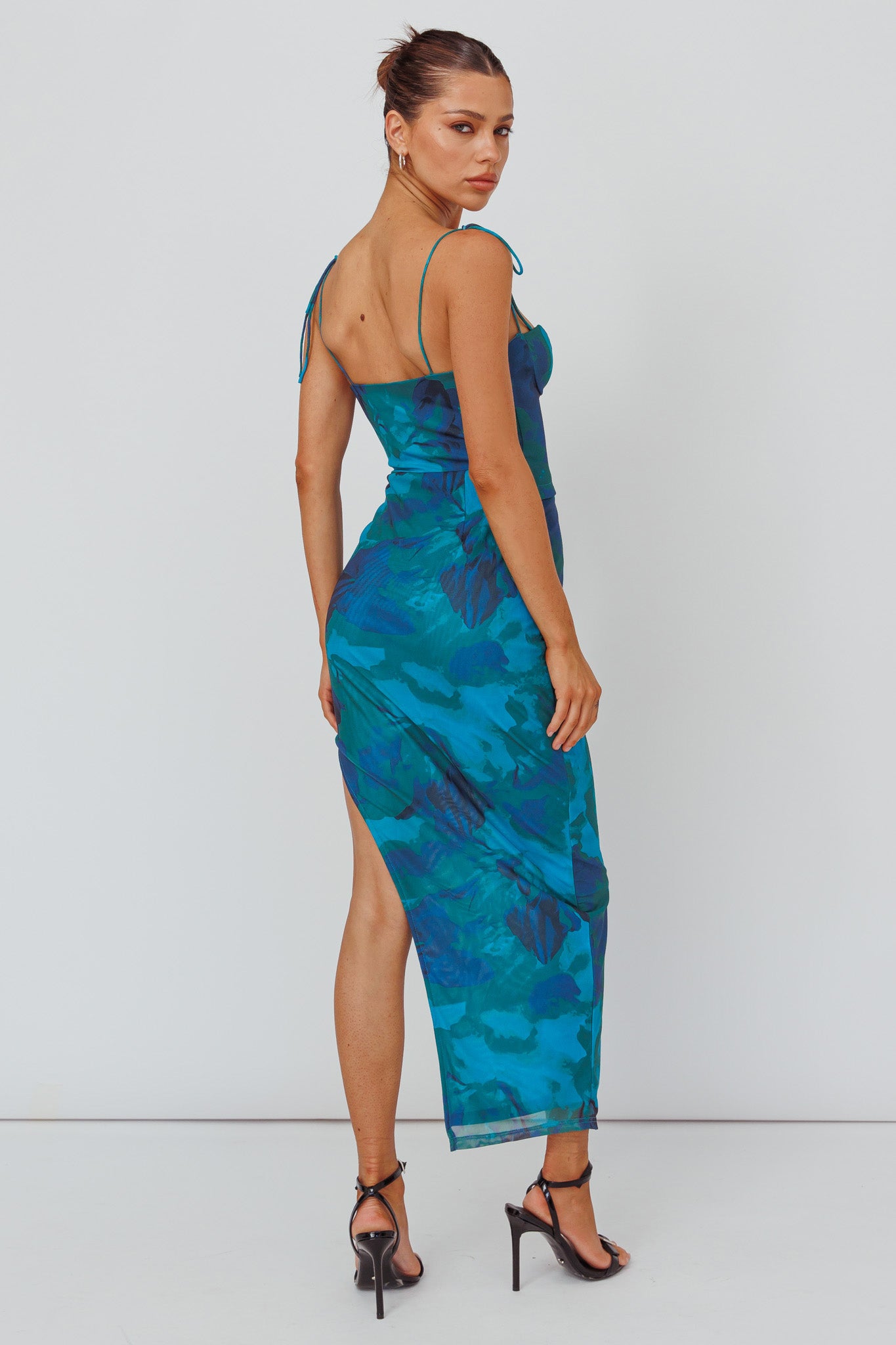 Gabrielle Laced Bodice Midi Dress Floral Green-Maymioy