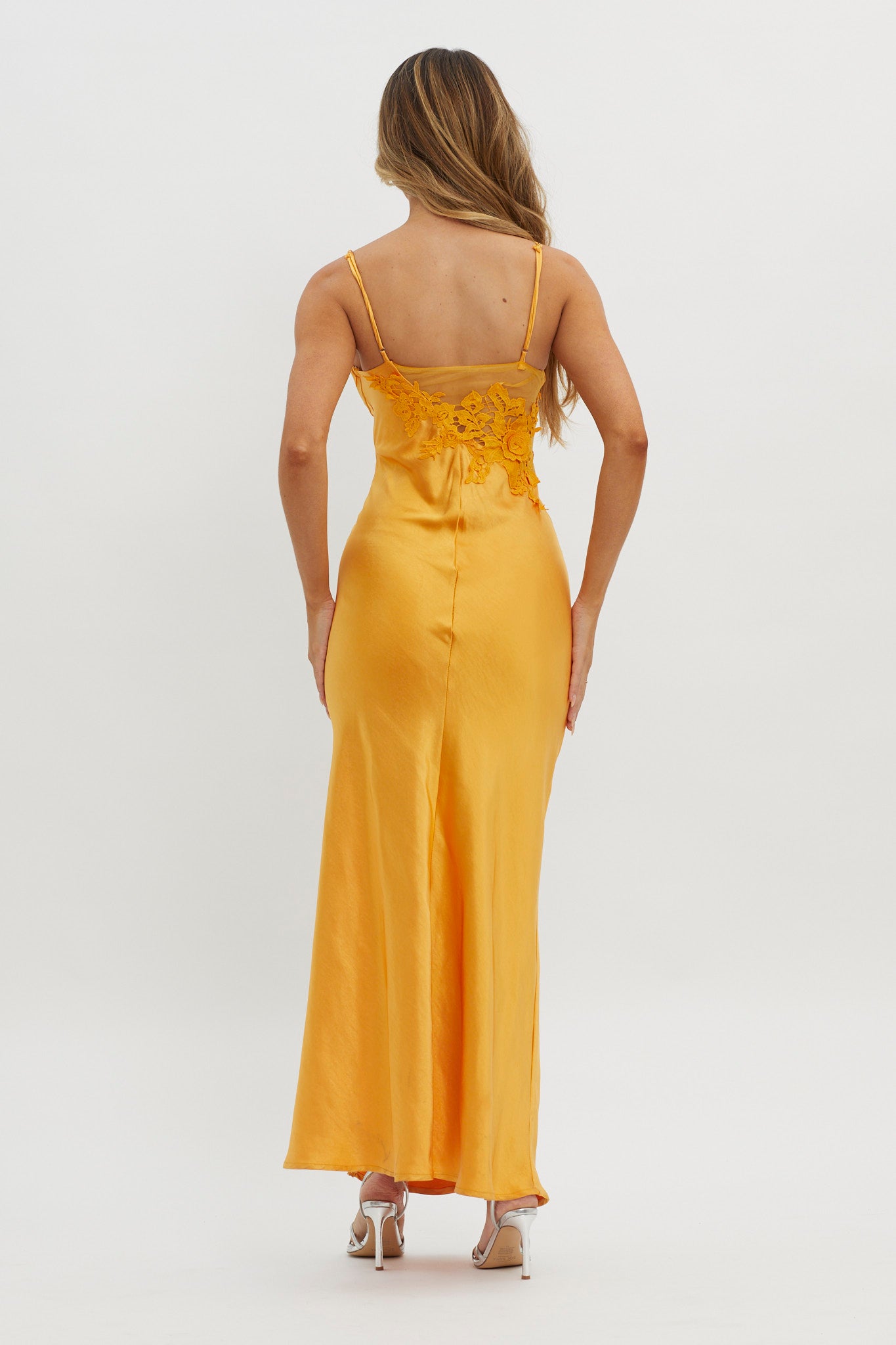 Roxana Applique Trim Split Maxi Dress Orange-Maymioy