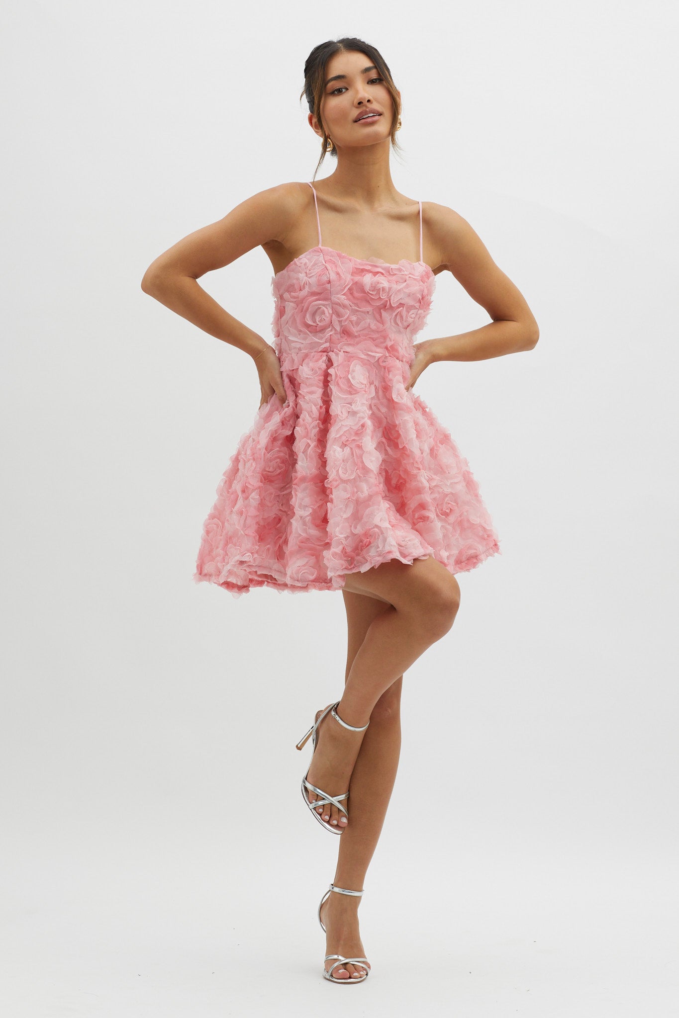 Mariela Floral Embellished Mini Dress Pink-Maymioy