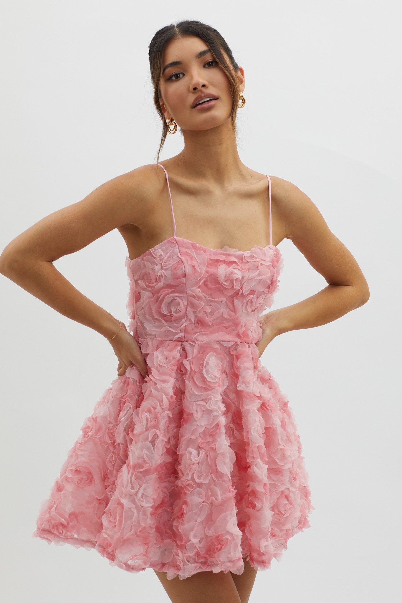 Mariela Floral Embellished Mini Dress Pink-Maymioy