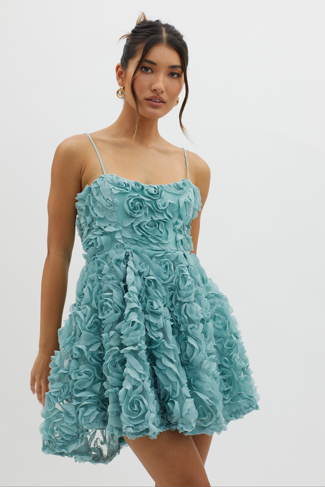 Mariela Floral Embellished Mini Dress Sage-Maymioy
