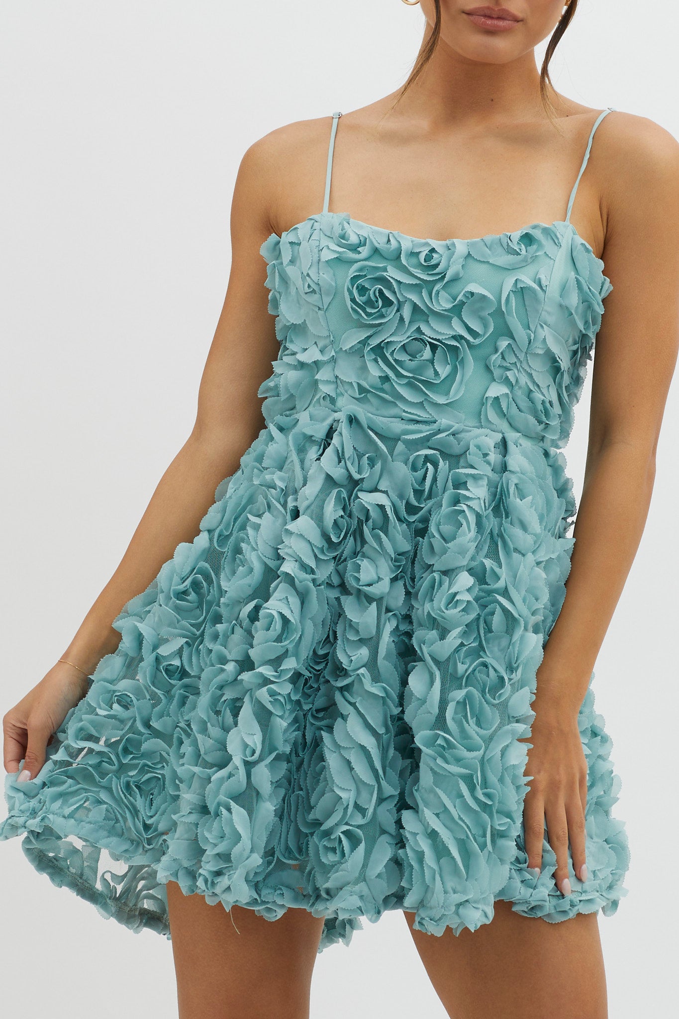 Mariela Floral Embellished Mini Dress Sage-Maymioy