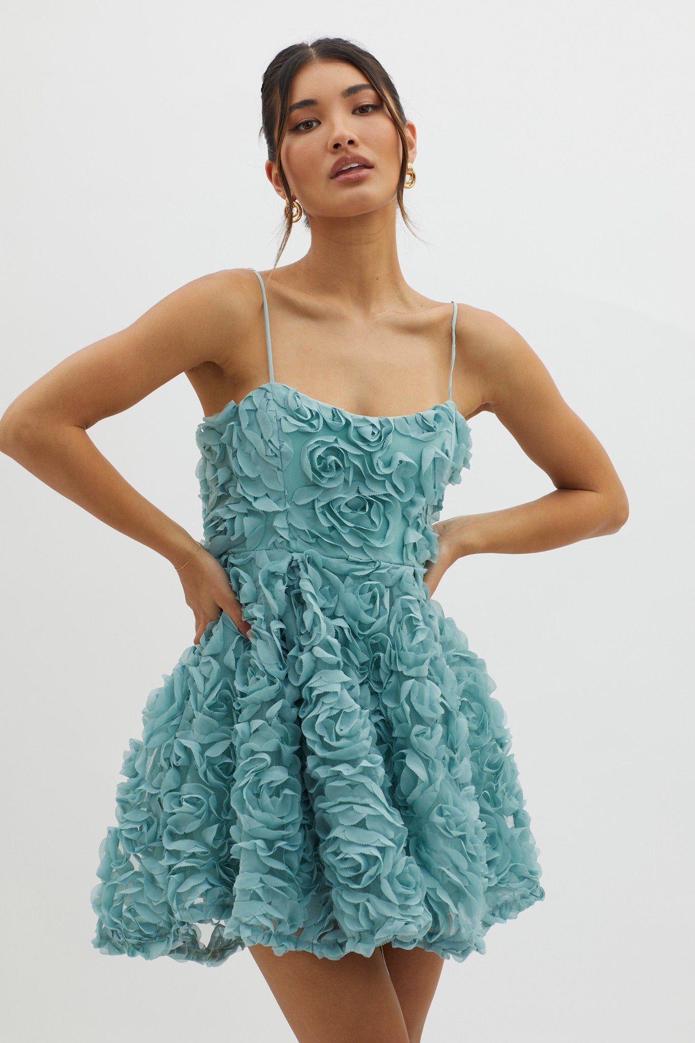 Mariela Floral Embellished Mini Dress Sage-Maymioy