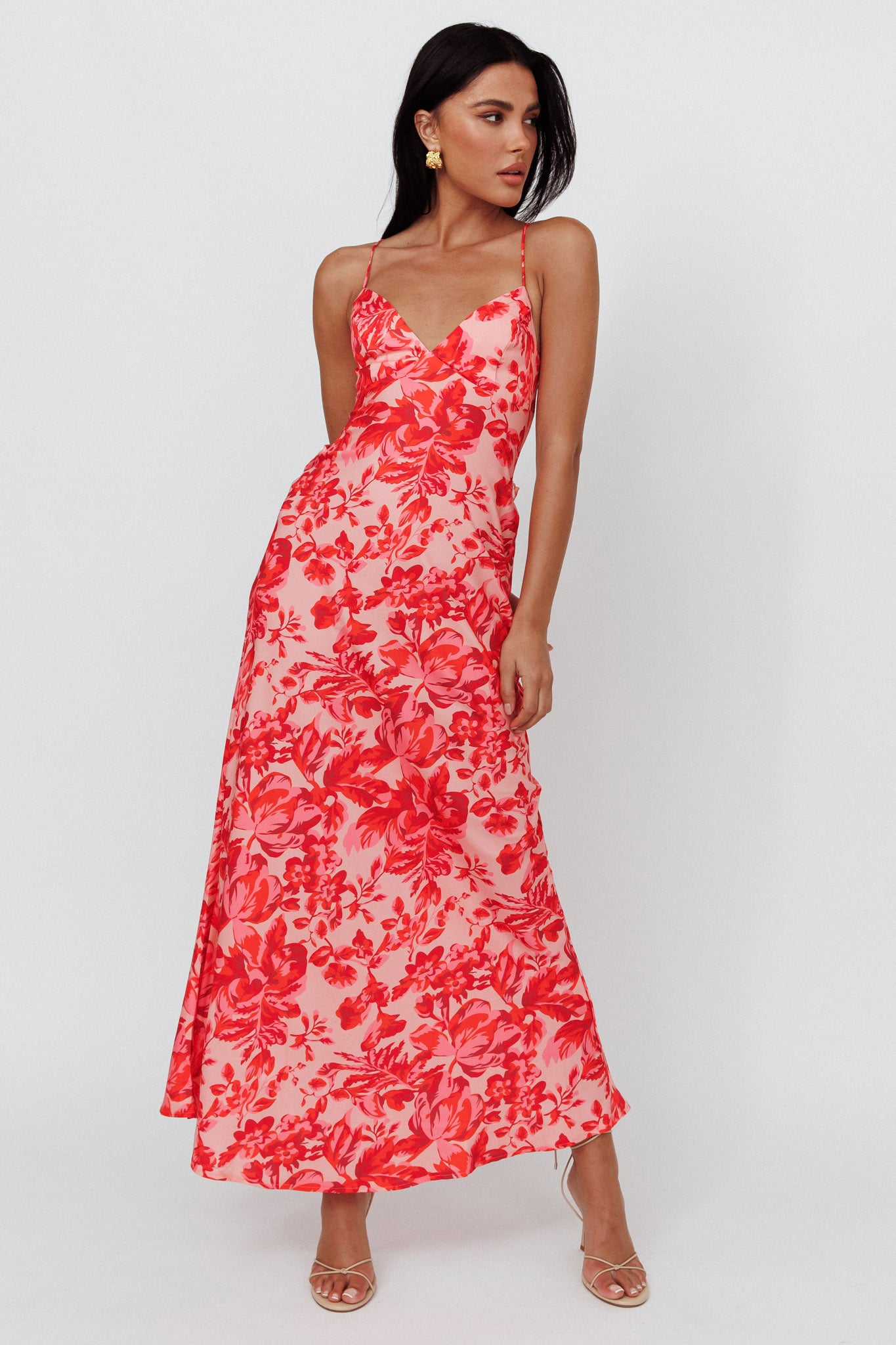 True Divine Strappy Back Maxi Dress Floral Fire-Maymioy