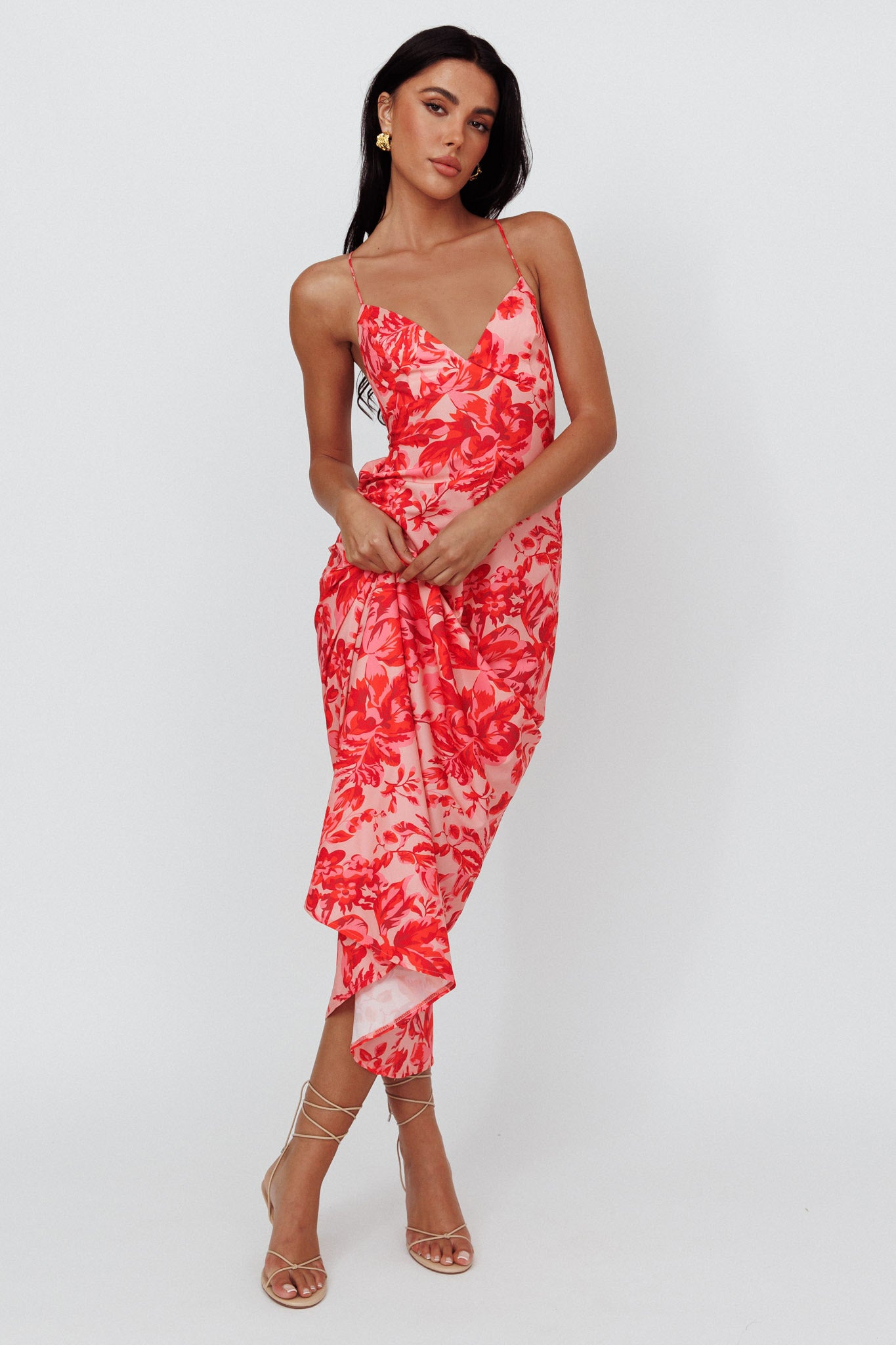 True Divine Strappy Back Maxi Dress Floral Fire-Maymioy