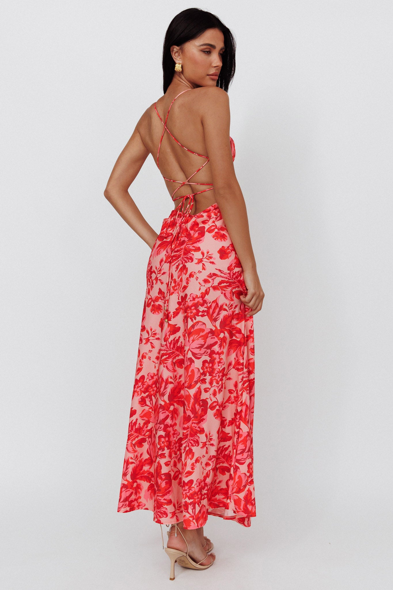 True Divine Strappy Back Maxi Dress Floral Fire-Maymioy