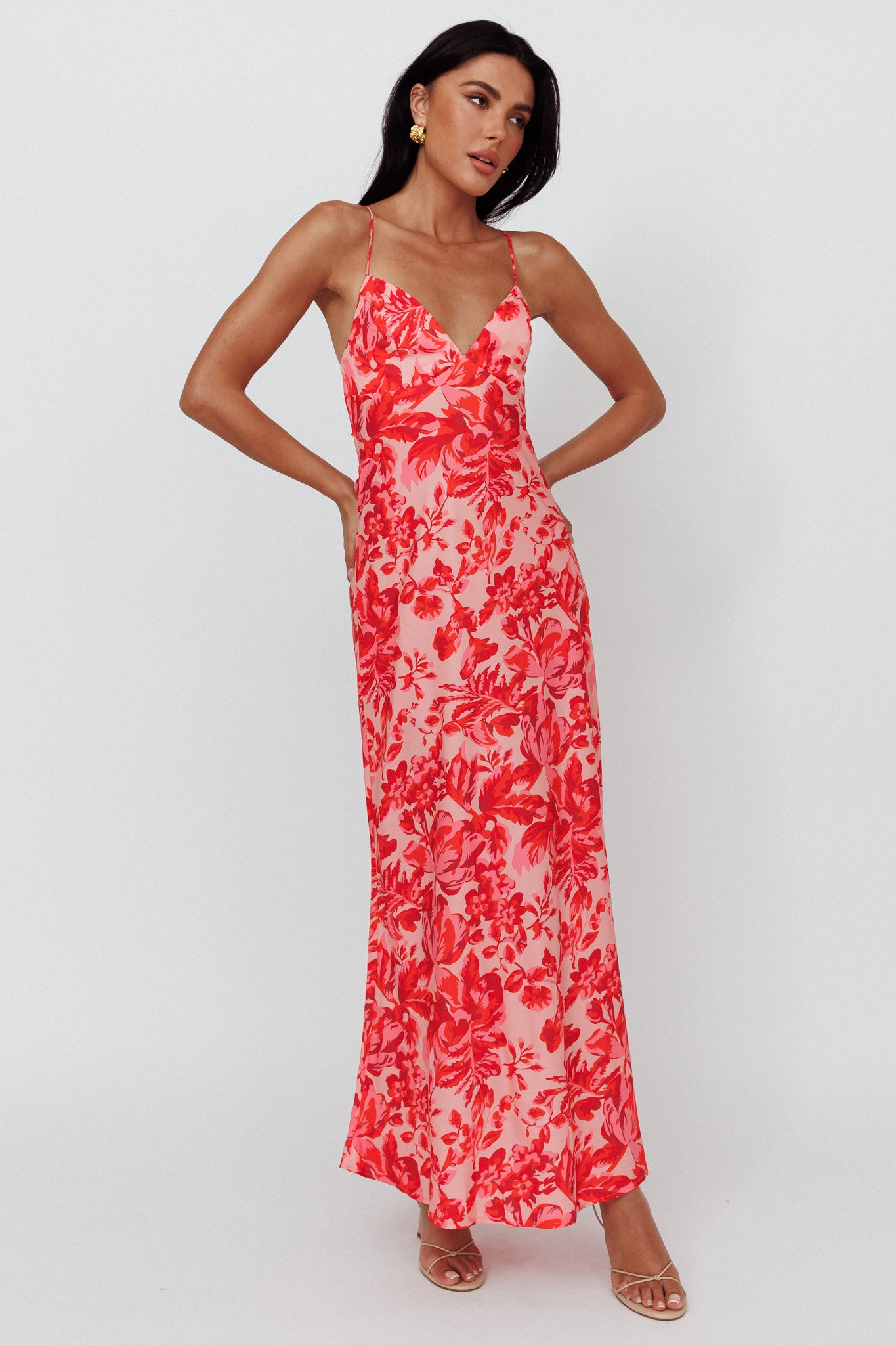 True Divine Strappy Back Maxi Dress Floral Fire-Maymioy