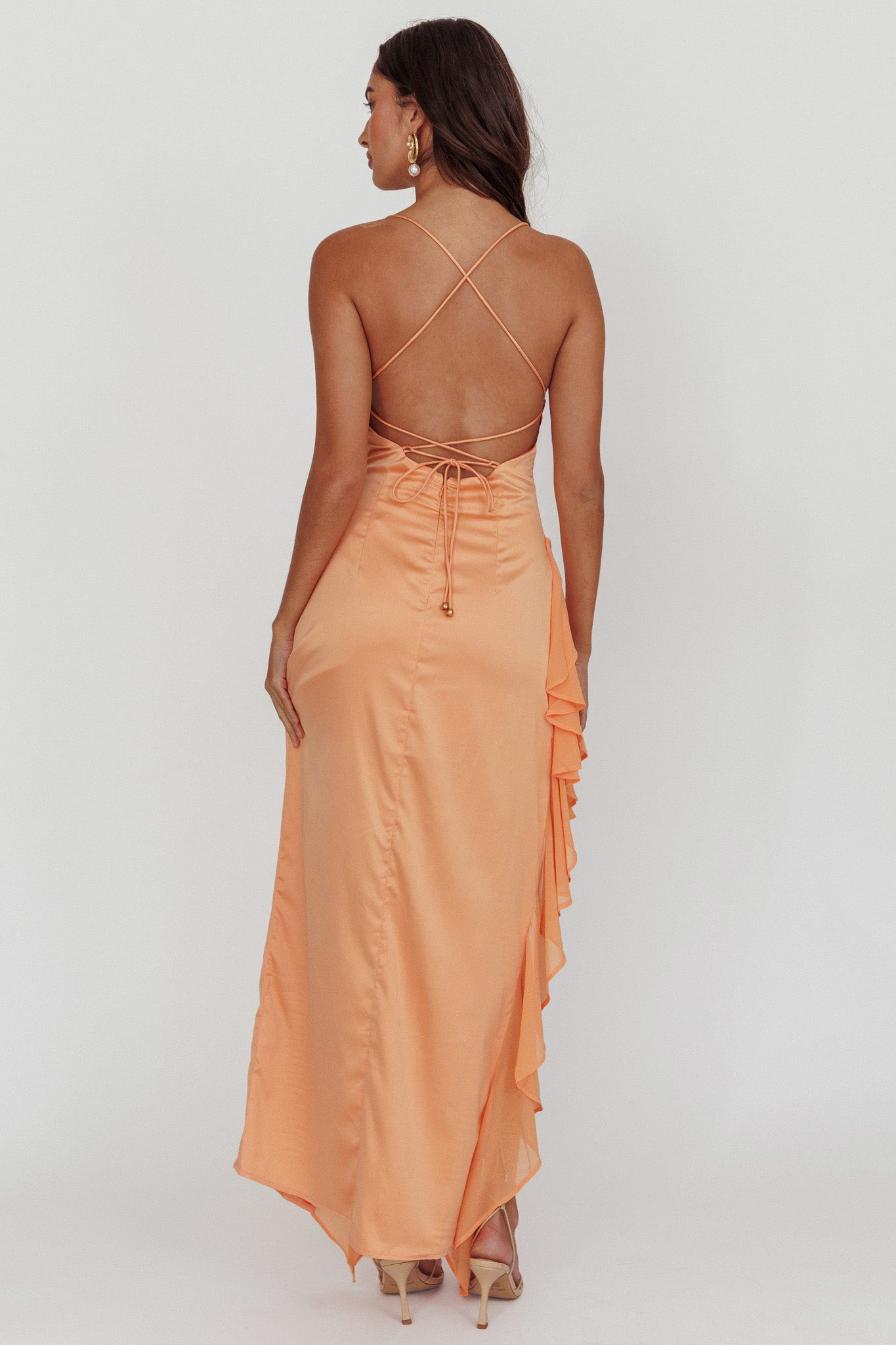 Katarina Satin Ruffle Hem Maxi Dress Mango-Maymioy