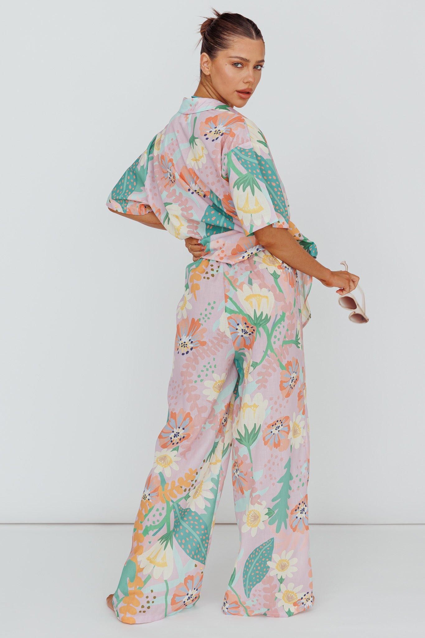 Kiko Wide Leg Pants Print Pink Multi-Maymioy