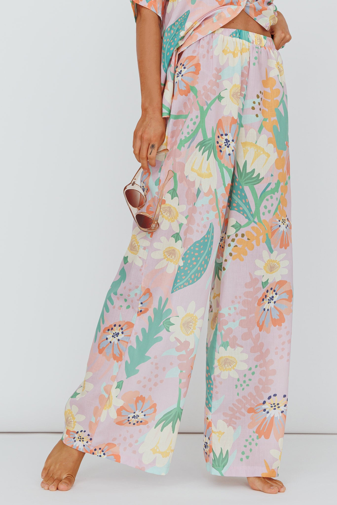 Kiko Wide Leg Pants Print Pink Multi-Maymioy