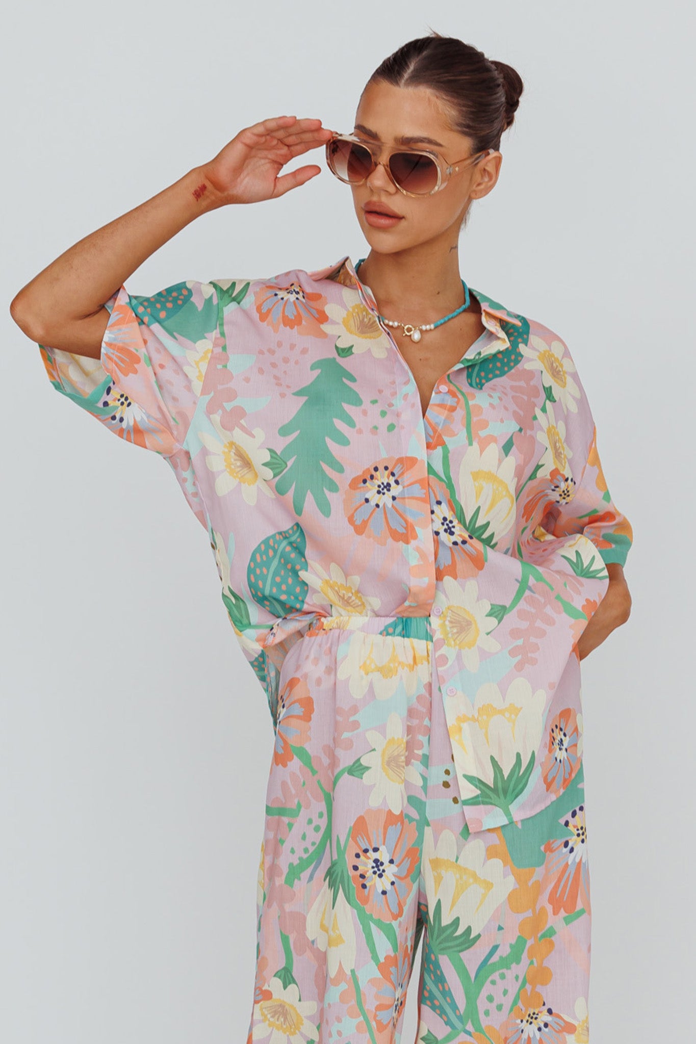Kiko Button-Up Shirt Print Pink Multi-Maymioy