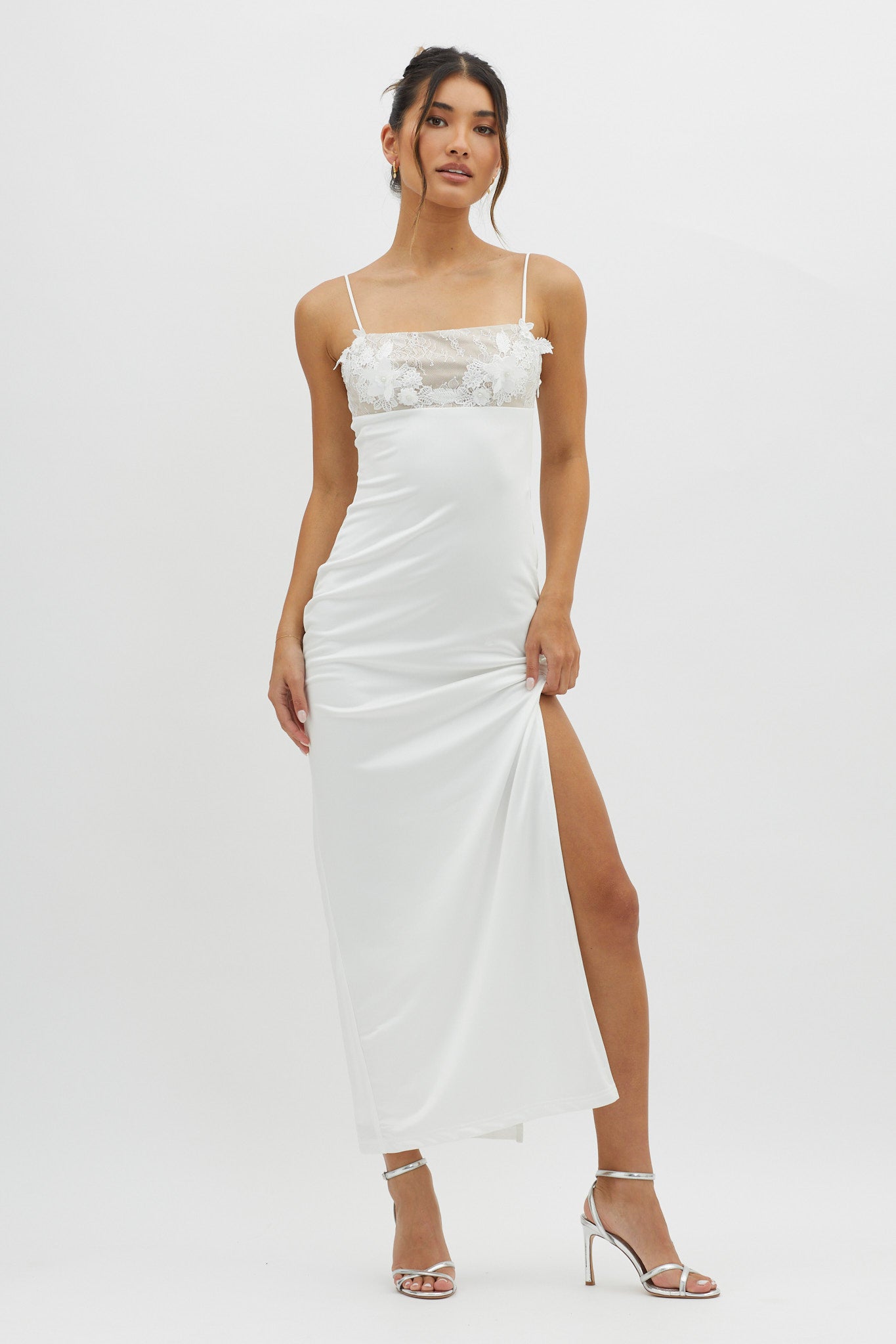 Misha Embellished Bust Midi Dress White-Maymioy