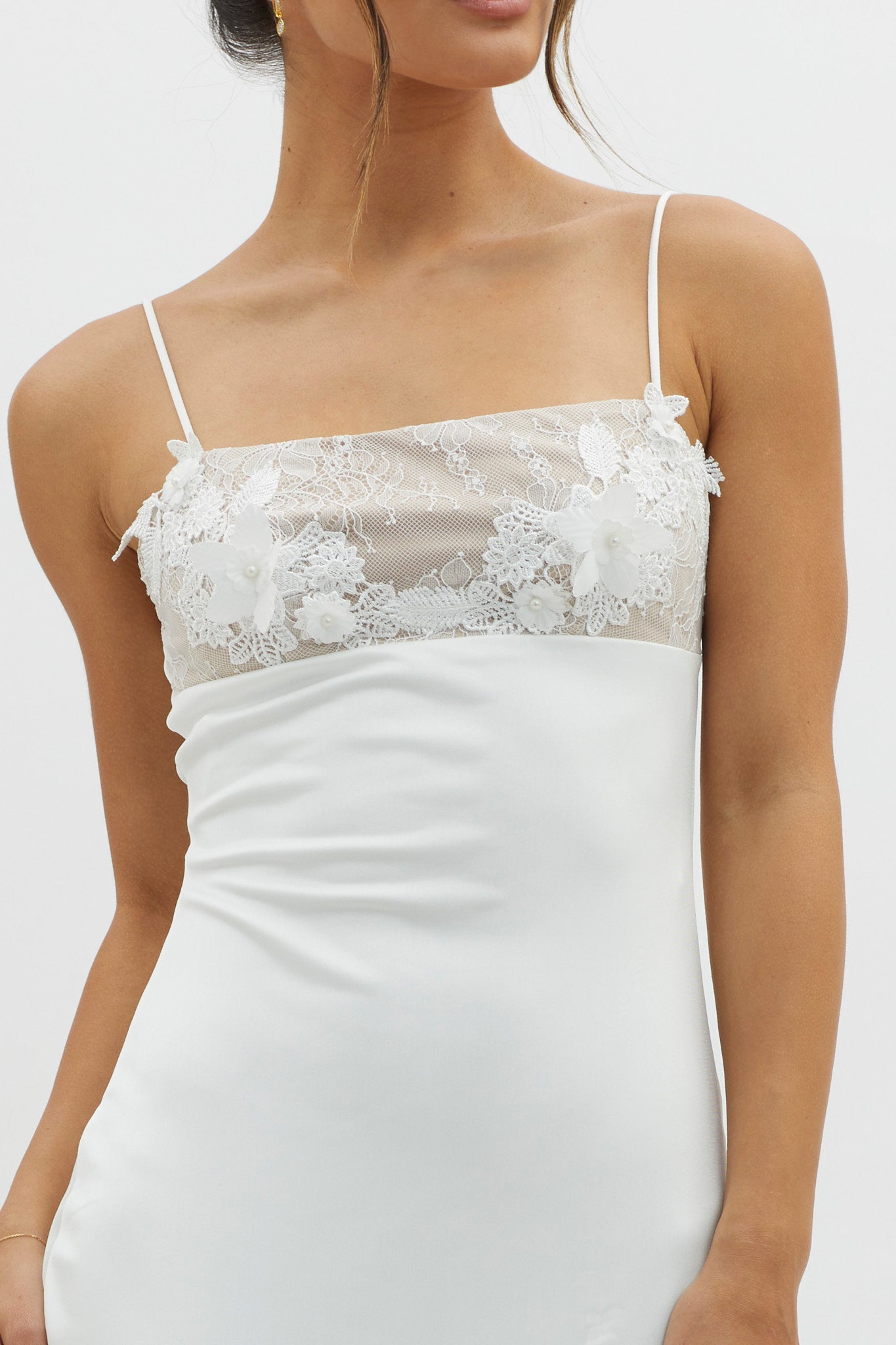 Misha Embellished Bust Midi Dress White-Maymioy