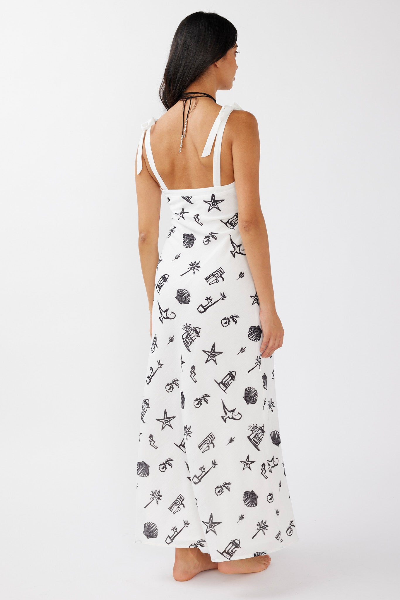 Jaya Tied Shoulder Maxi Dress Print Black-Maymioy