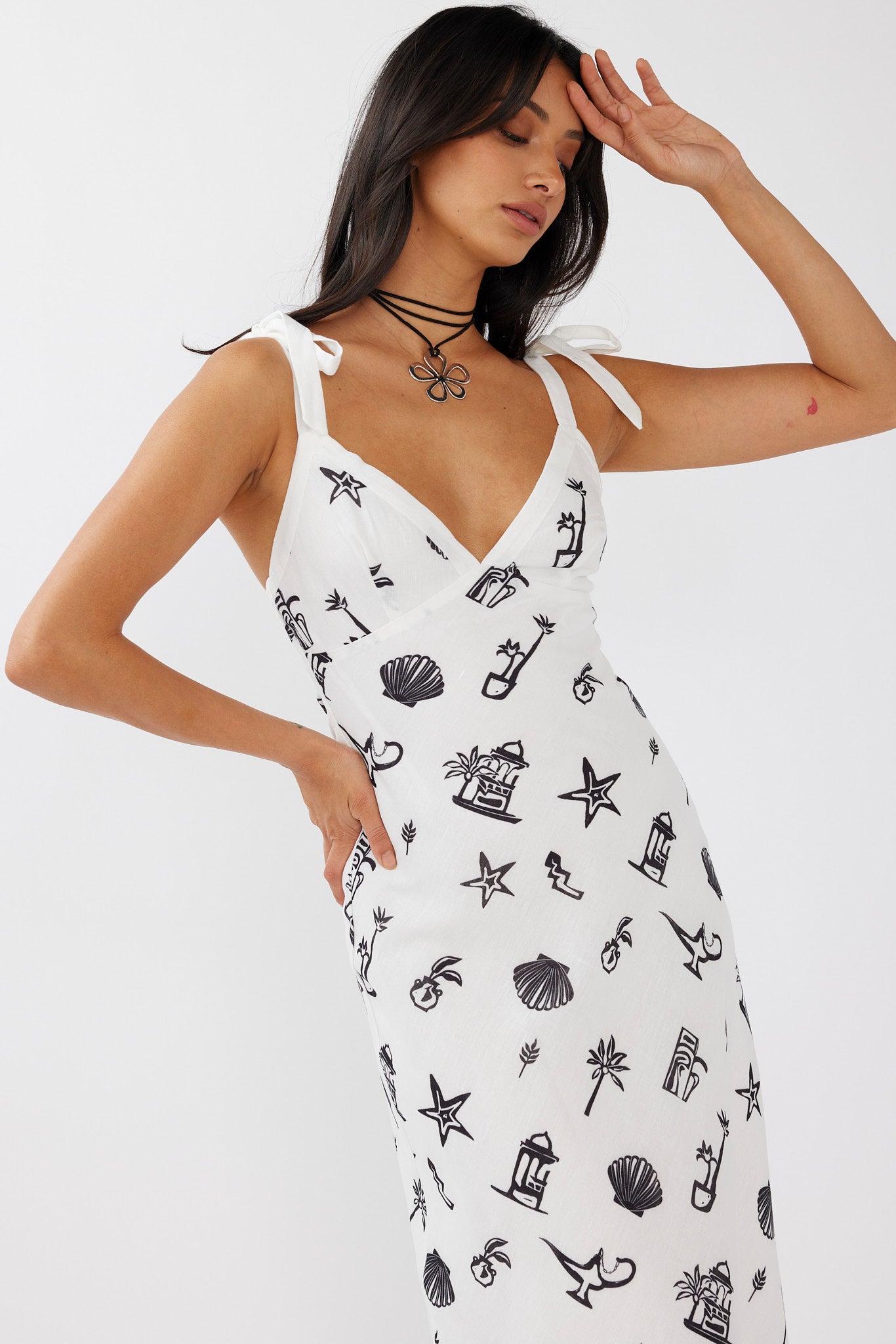 Jaya Tied Shoulder Maxi Dress Print Black-Maymioy