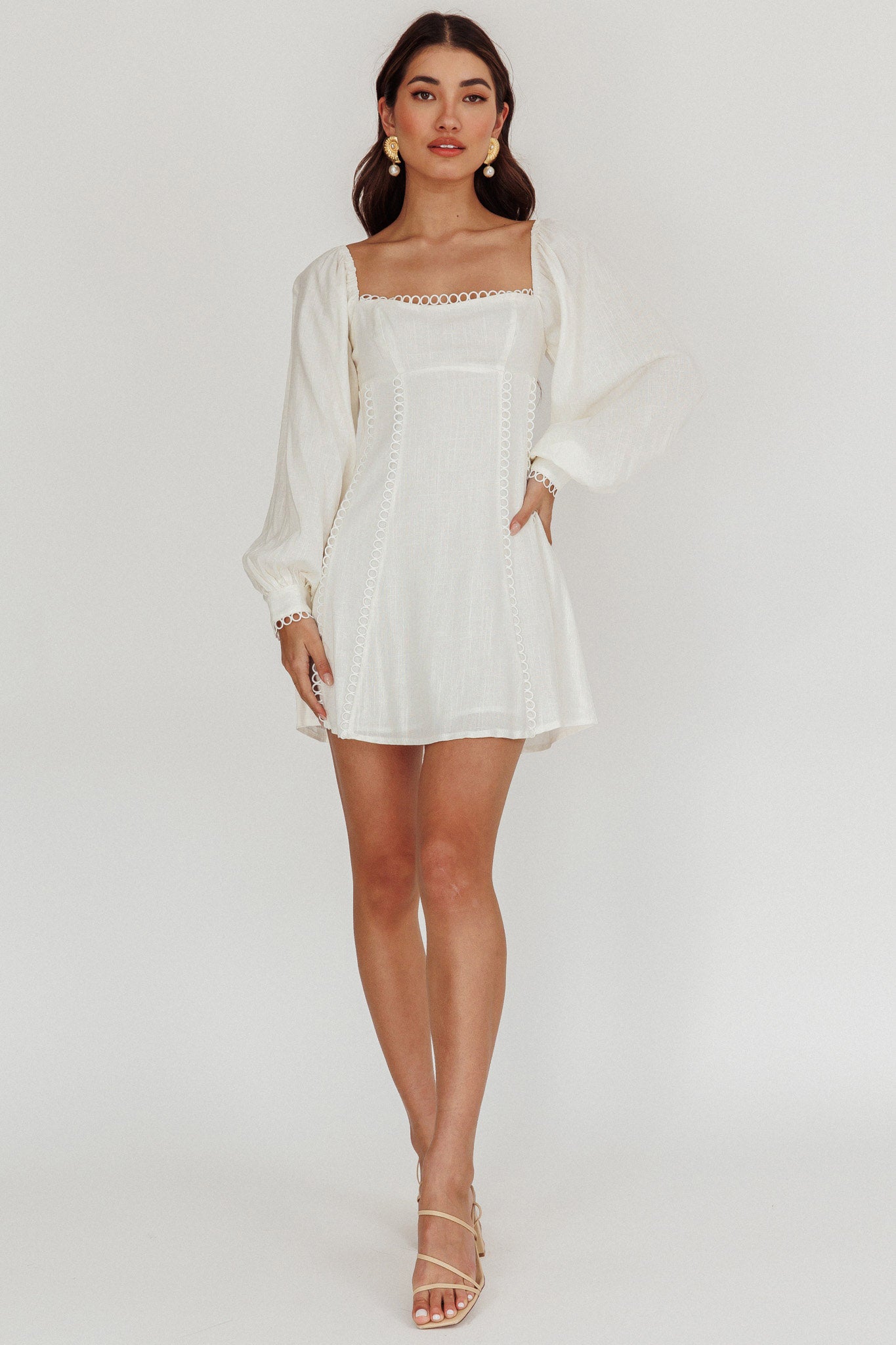 Chamberlain Balloon Sleeves Mini Dress White-Maymioy