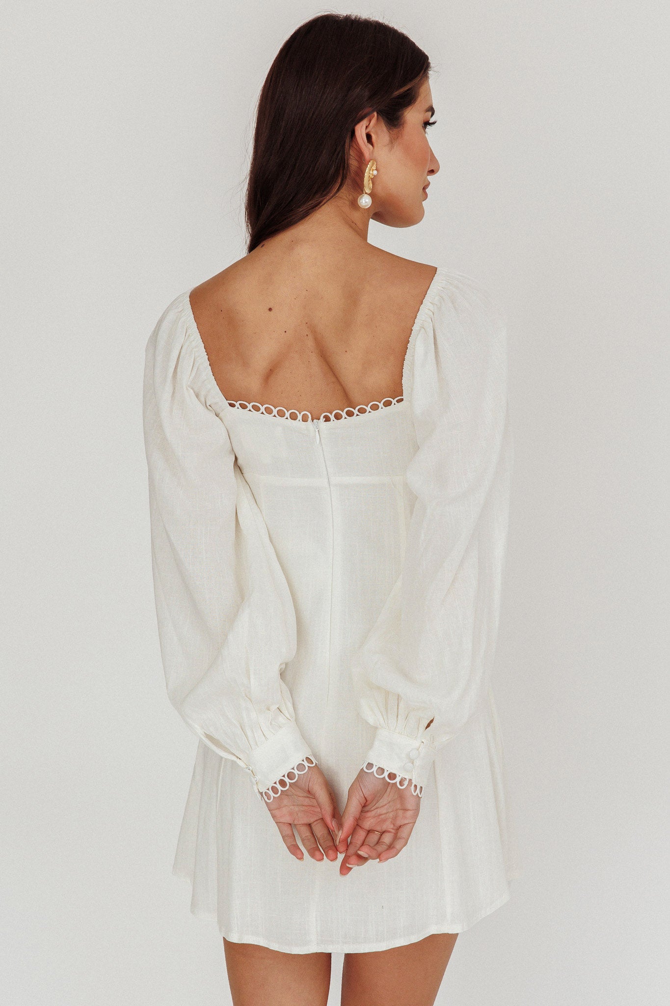 Chamberlain Balloon Sleeves Mini Dress White-Maymioy