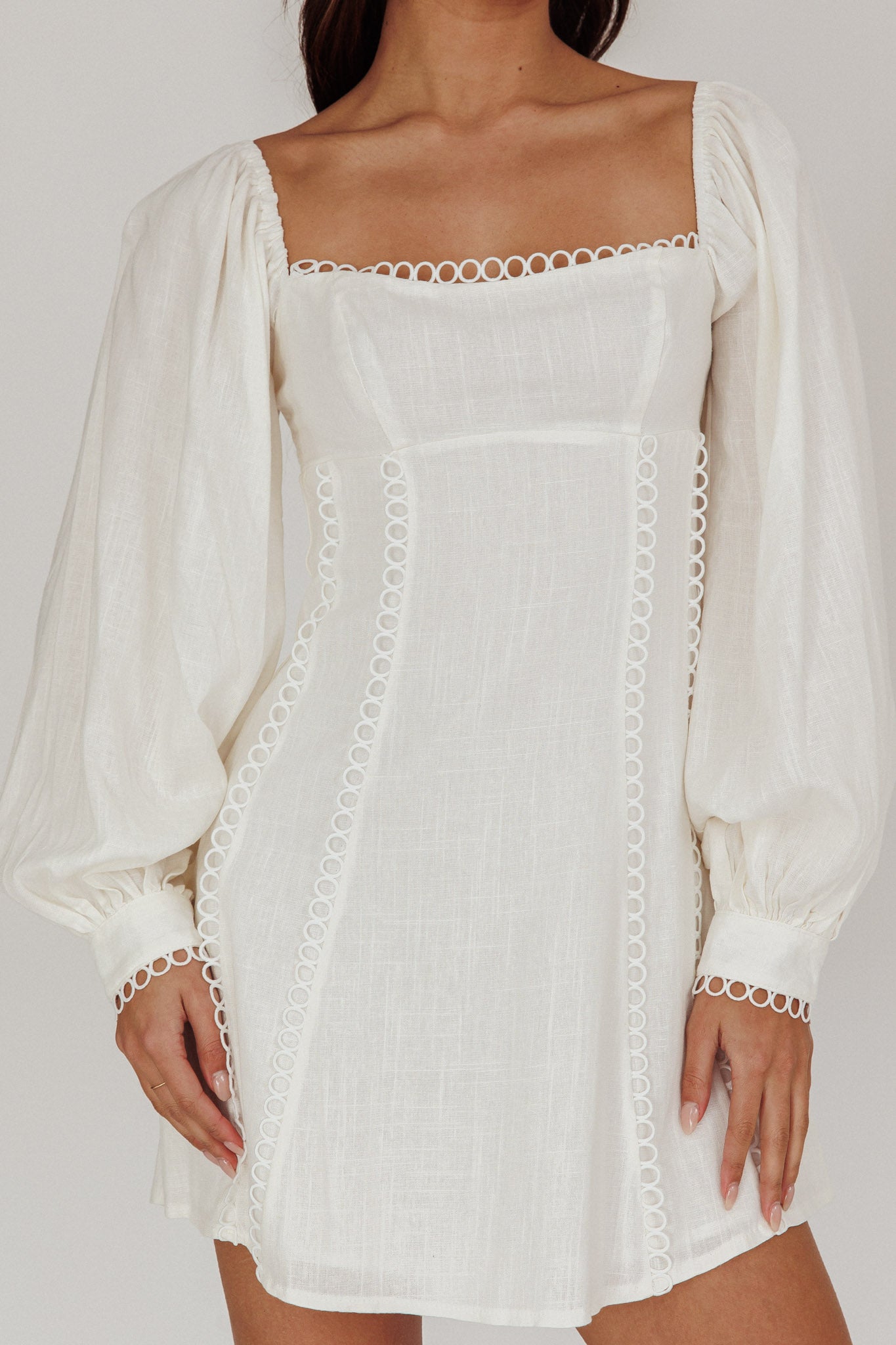 Chamberlain Balloon Sleeves Mini Dress White-Maymioy