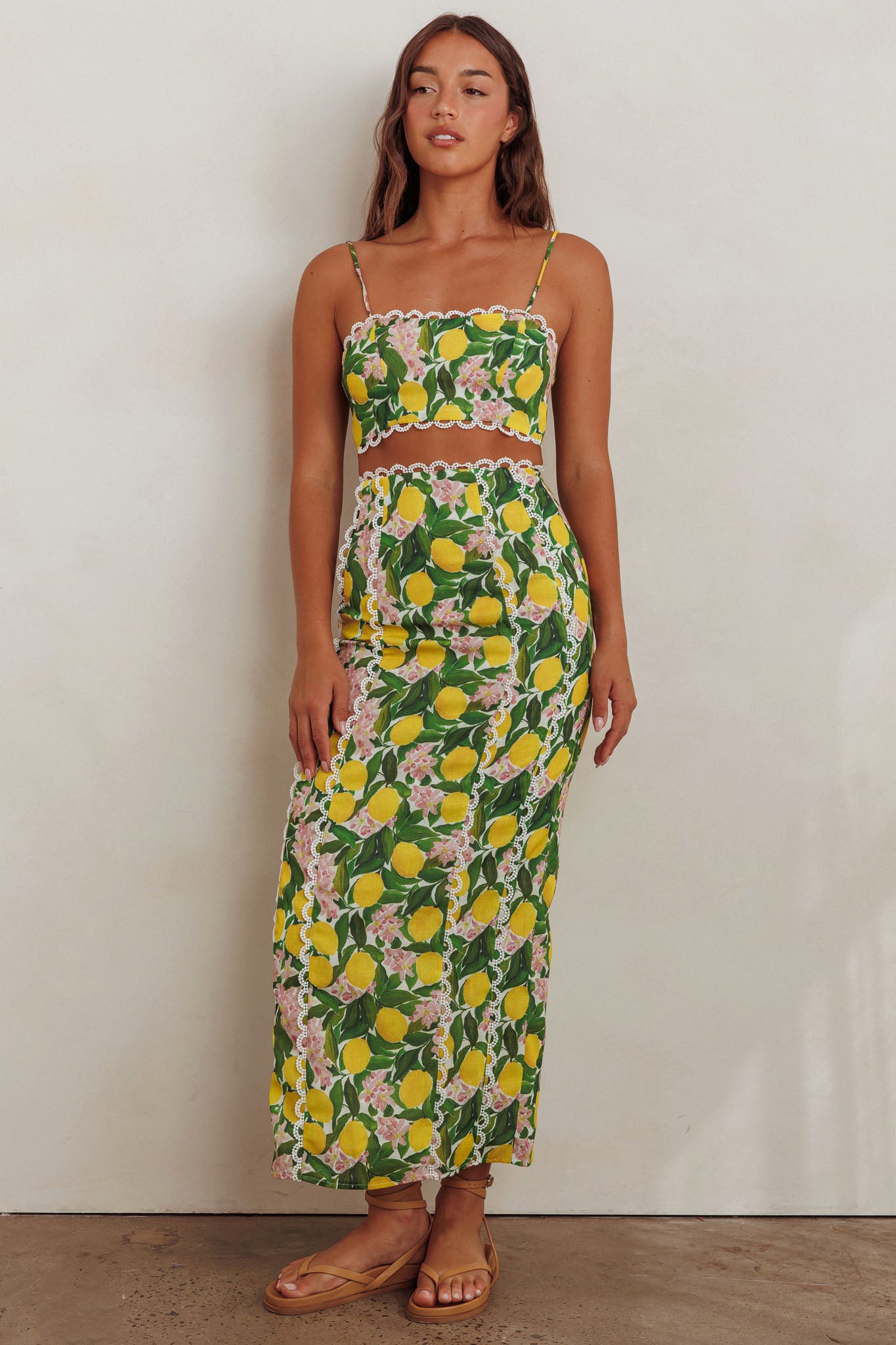 Chamberlain Scallop Trim Maxi Skirt Citrus Lemon-Maymioy