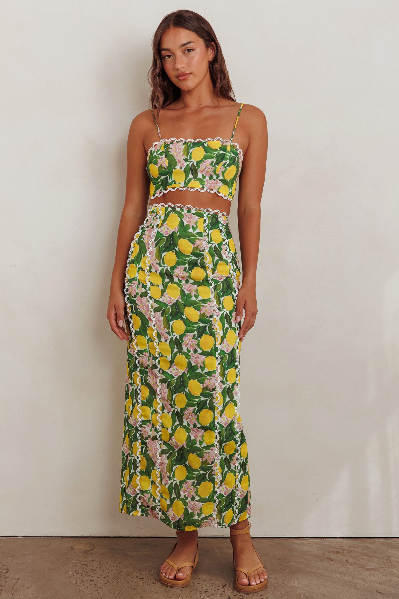 Chamberlain Scallop Trim Maxi Skirt Citrus Lemon-Maymioy