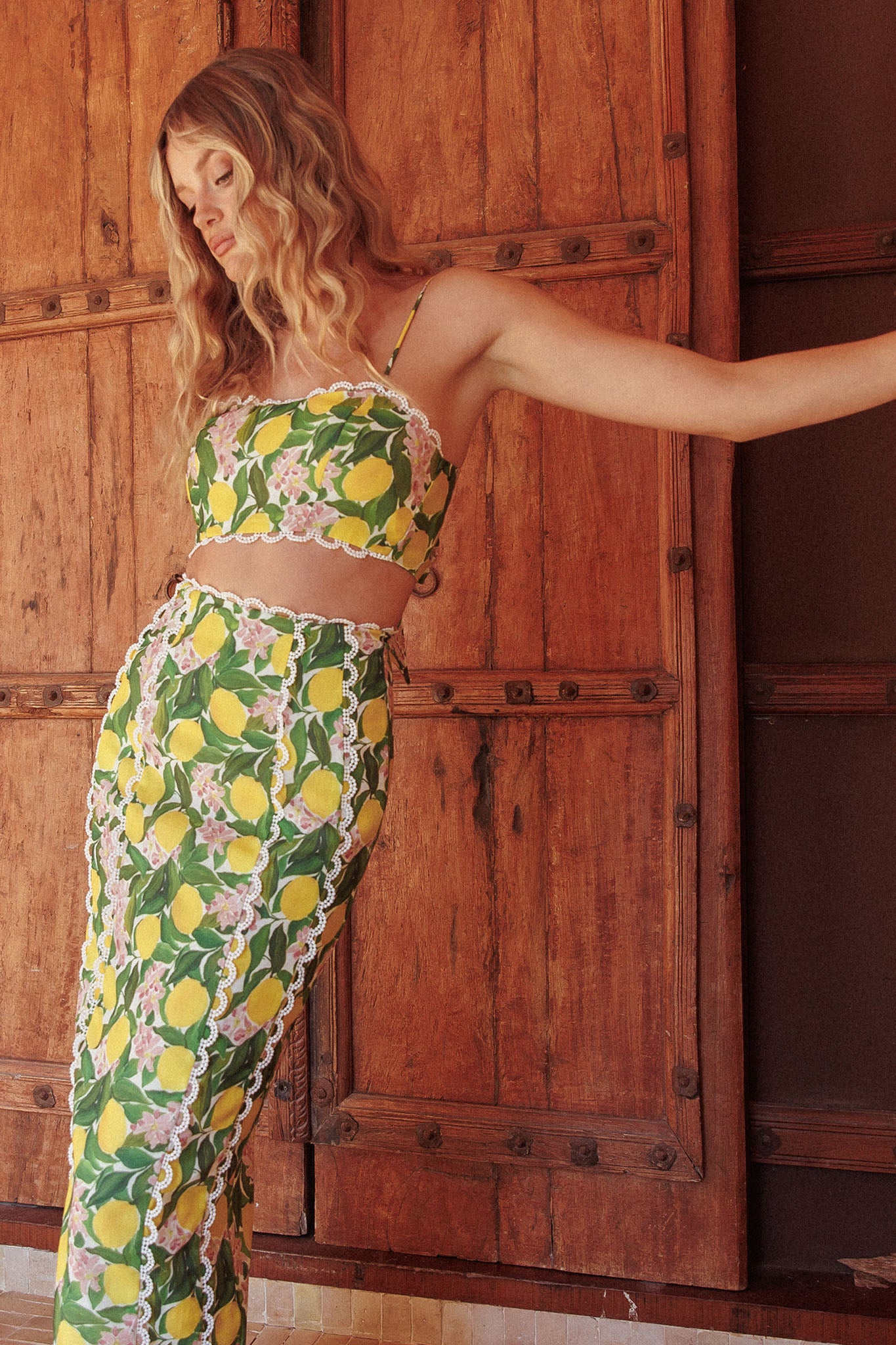 Chamberlain Scallop Trim Maxi Skirt Citrus Lemon-Maymioy