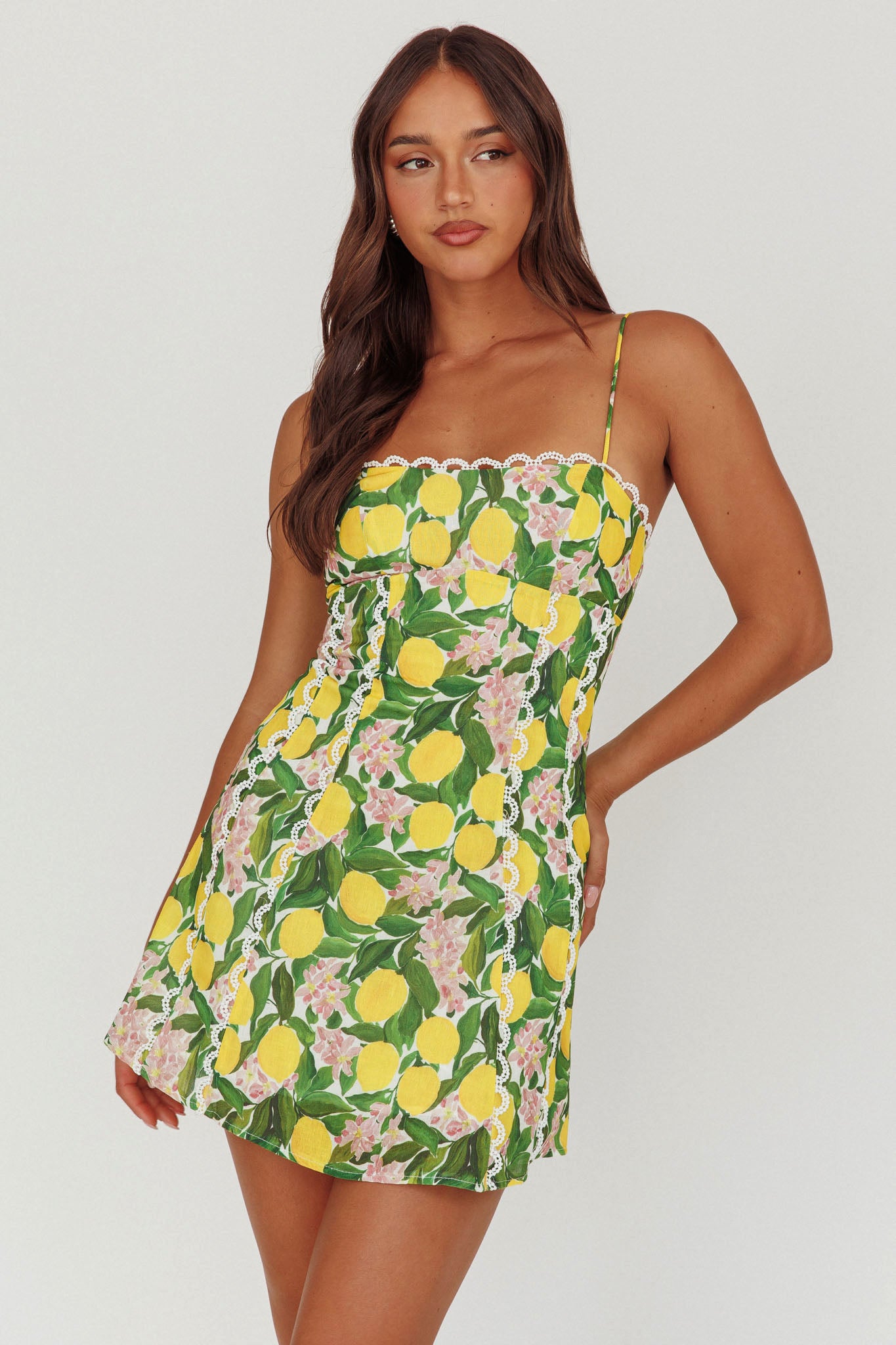 Chamberlain Scallop Trim Mini Dress Citrus Lemon-Maymioy