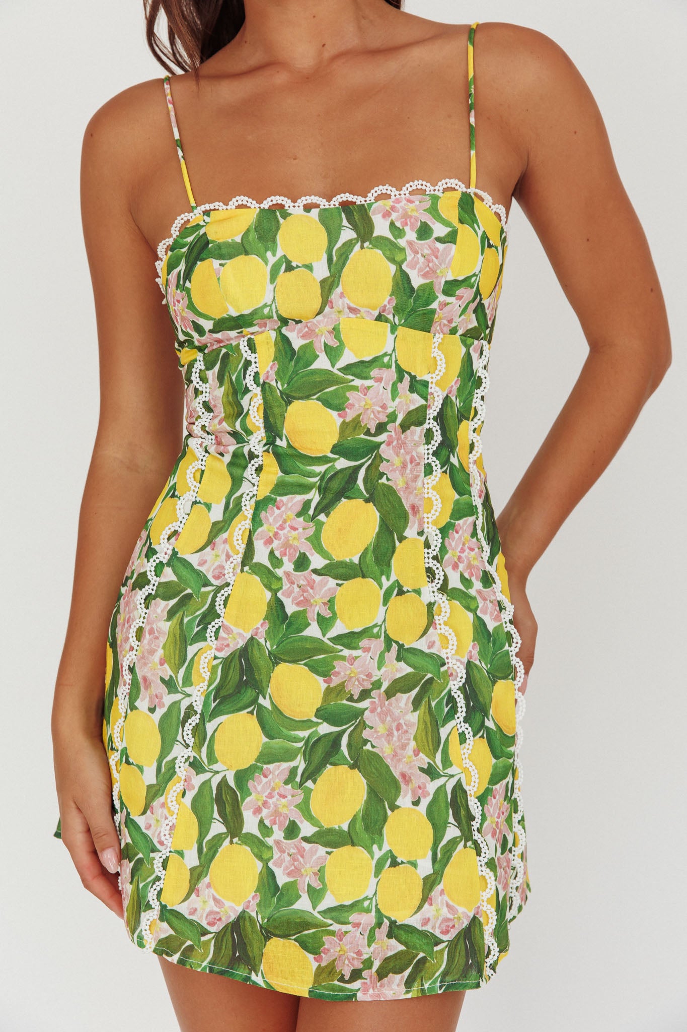 Chamberlain Scallop Trim Mini Dress Citrus Lemon-Maymioy