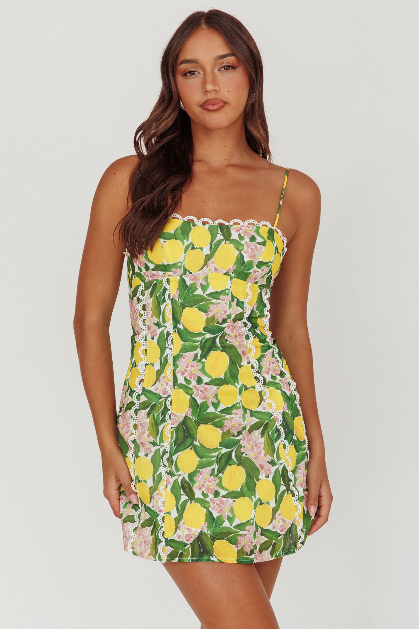 Chamberlain Scallop Trim Mini Dress Citrus Lemon-Maymioy