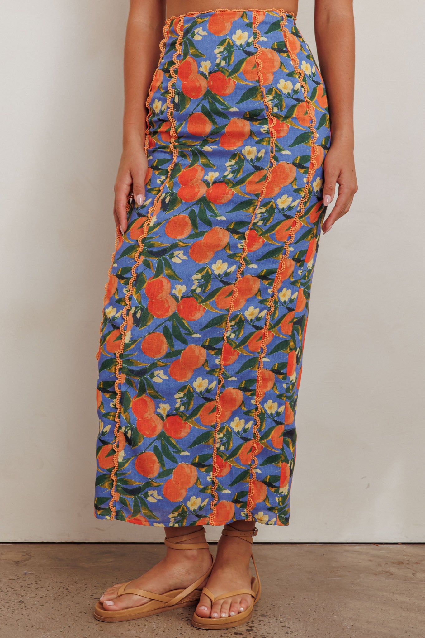 Chamberlain Scallop Trim Maxi Skirt Citrus Orange-Maymioy