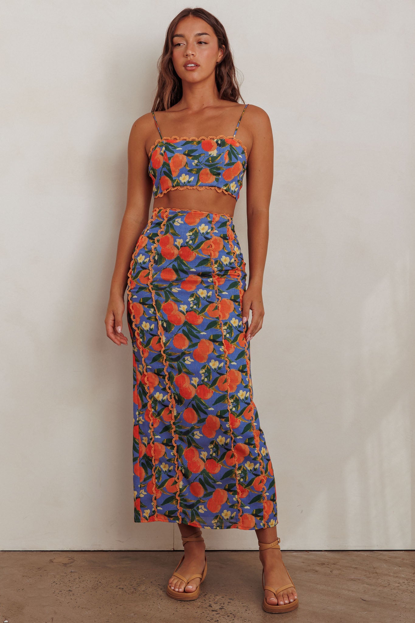 Chamberlain Scallop Trim Maxi Skirt Citrus Orange-Maymioy