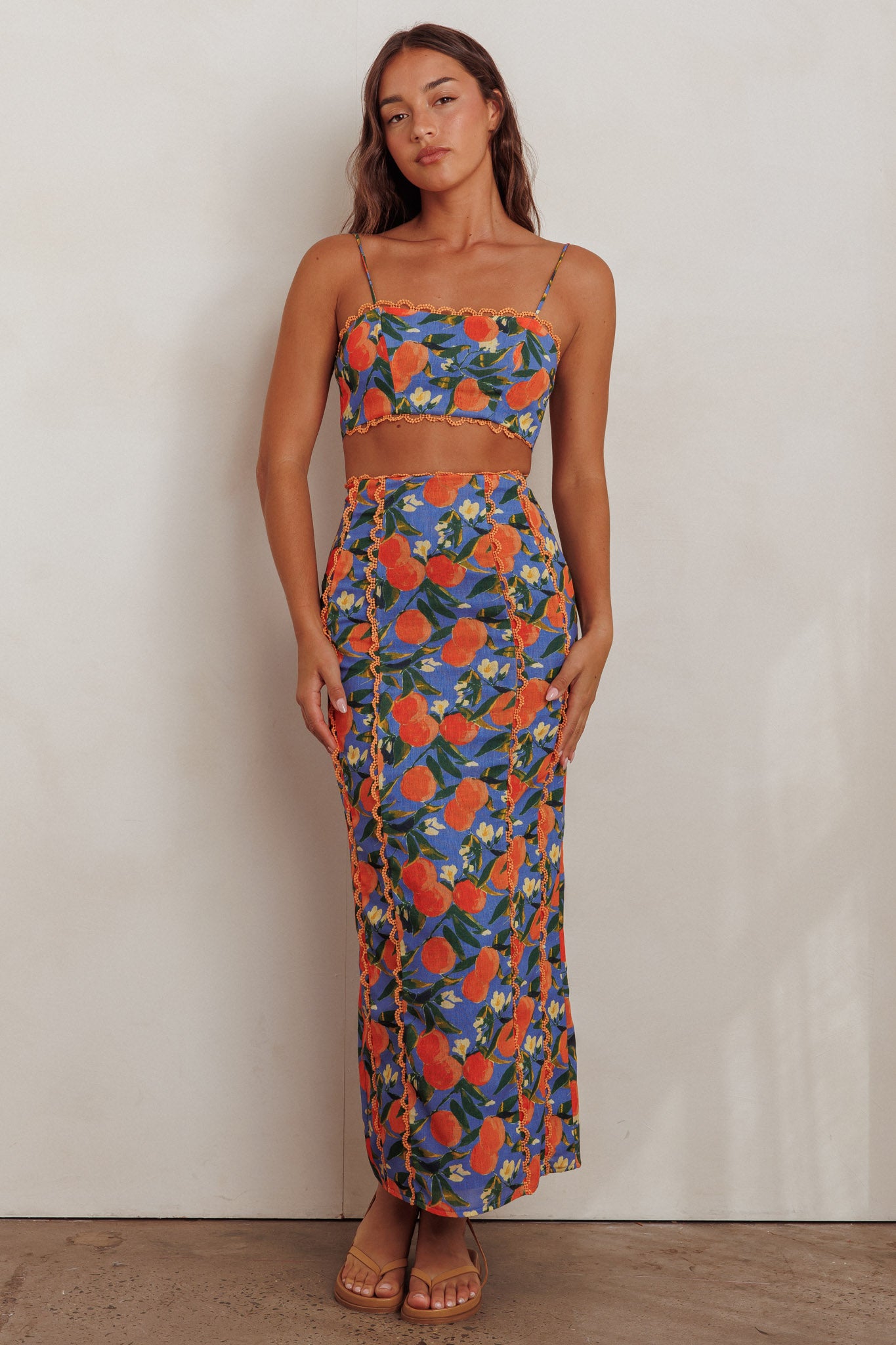 Chamberlain Scallop Trim Crop Top Citrus Orange-Maymioy