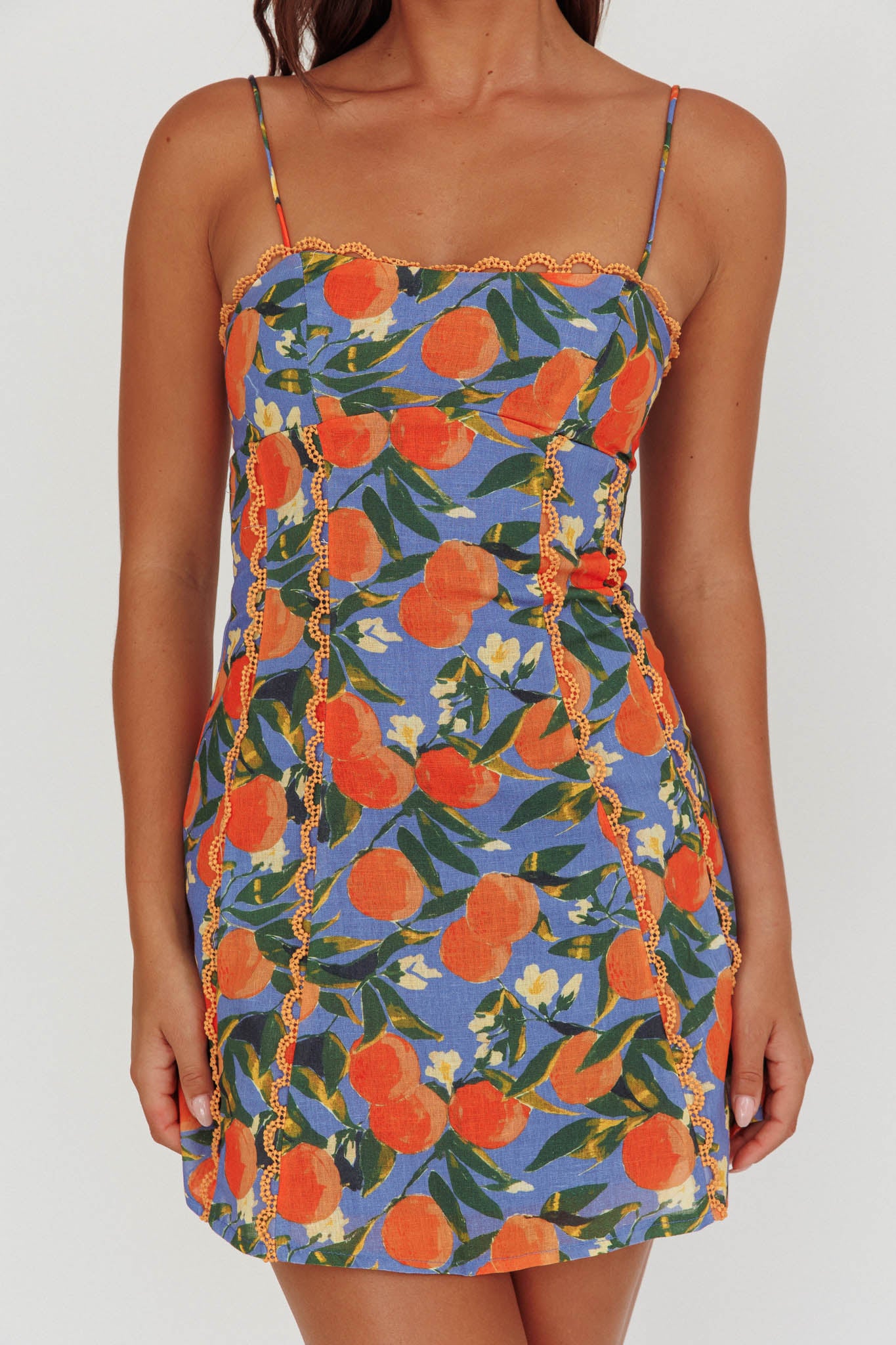 Chamberlain Scallop Trim Mini Dress Citrus Orange-Maymioy