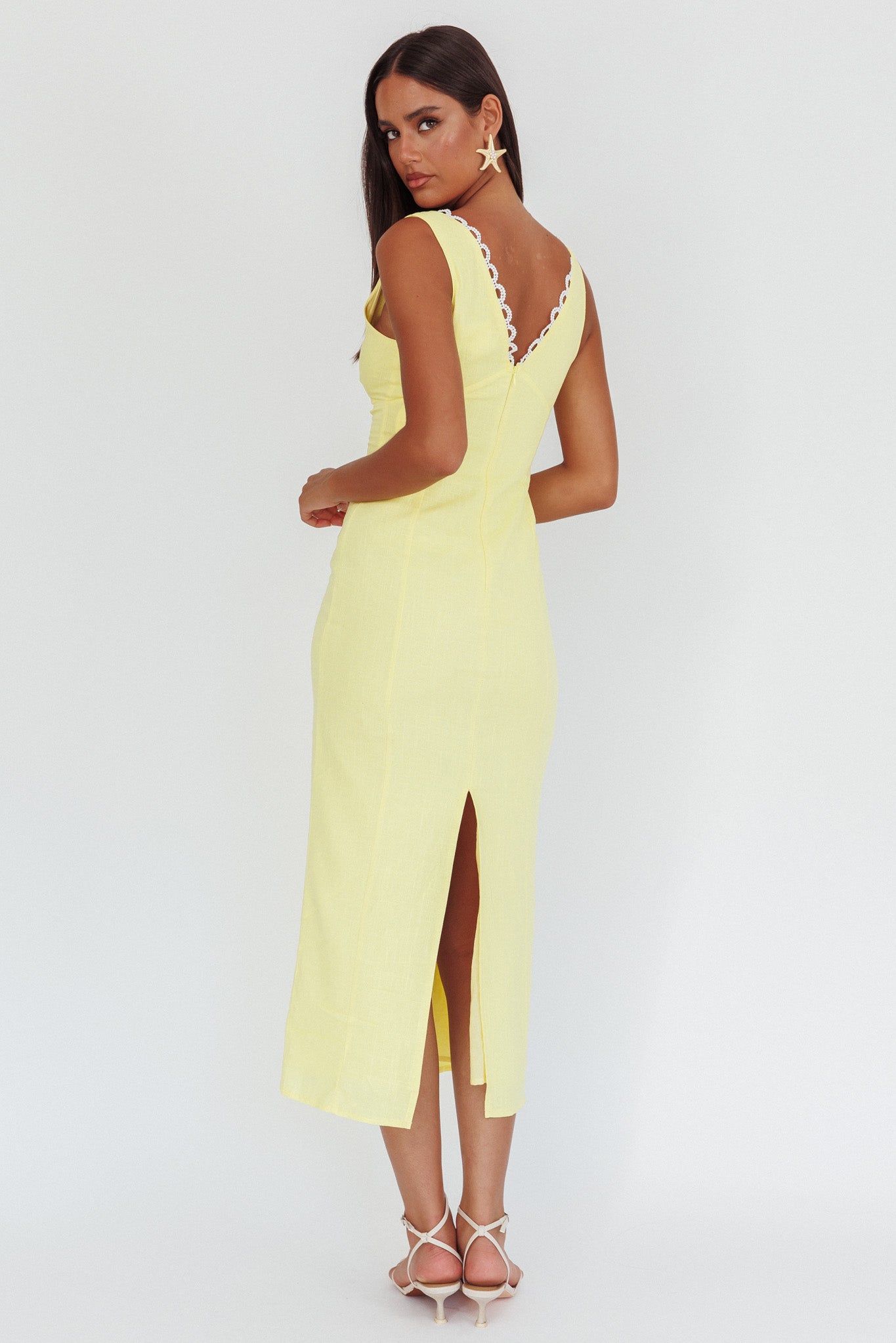Chamberlain Scallop Trim V-Neck Maxi Dress Butter-Maymioy