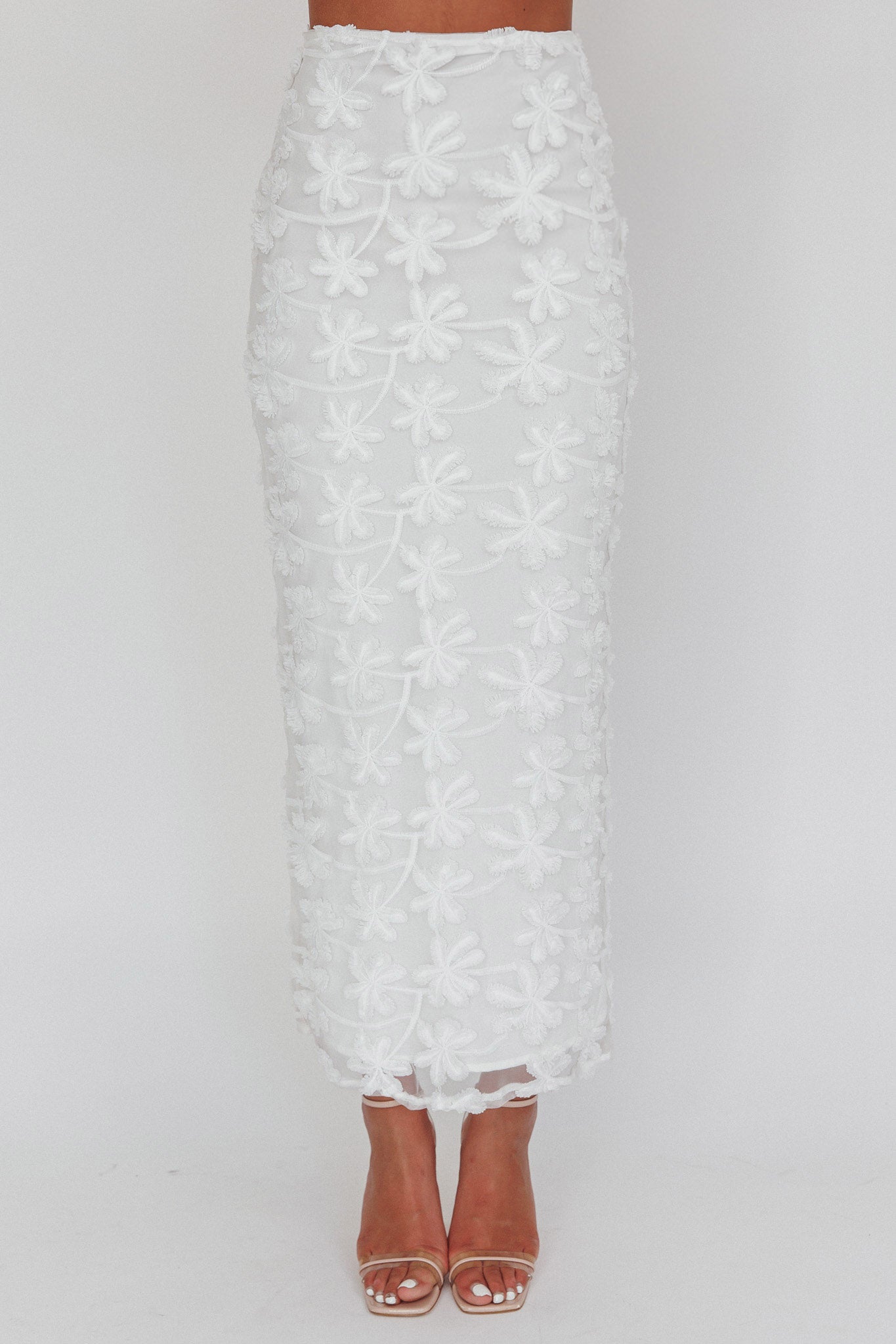Casi Palm Tree Embroidered Maxi Skirt White-Maymioy