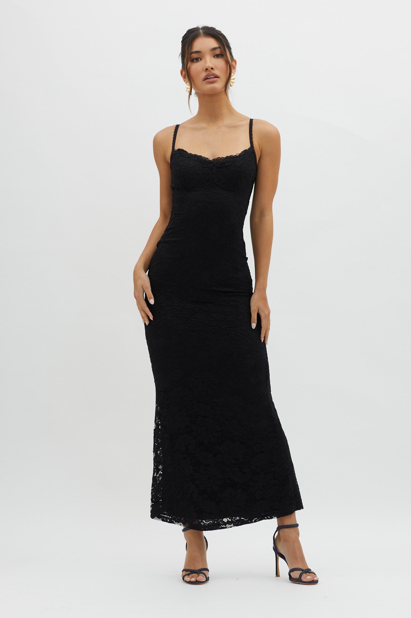 Must Be Love Lace Maxi Dress Double Black-Maymioy
