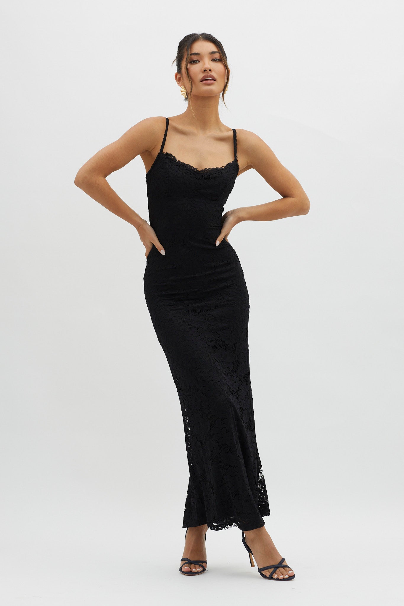 Must Be Love Lace Maxi Dress Double Black-Maymioy
