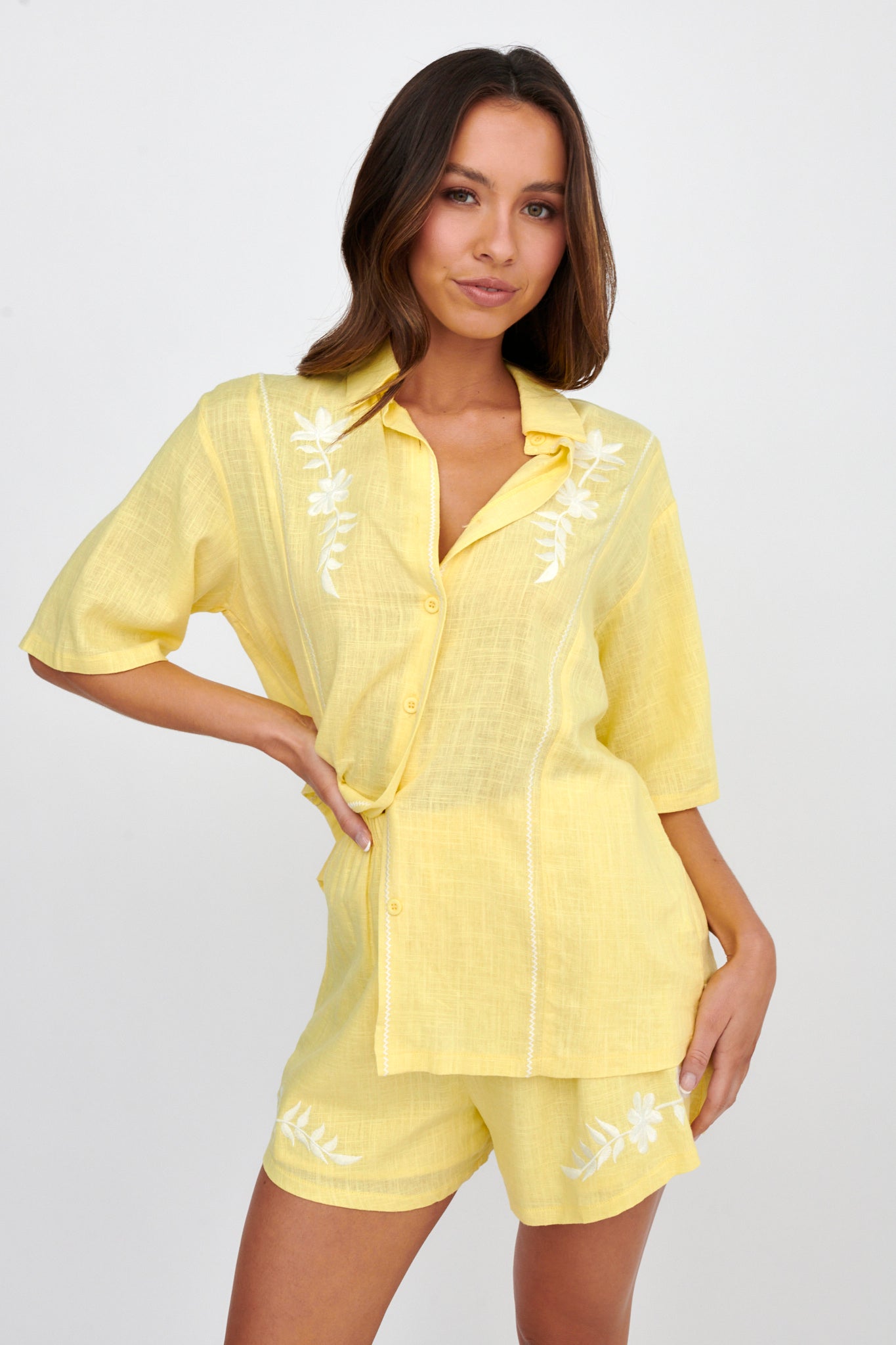 Jeni Embroidered Detail Shirt Yellow-Maymioy