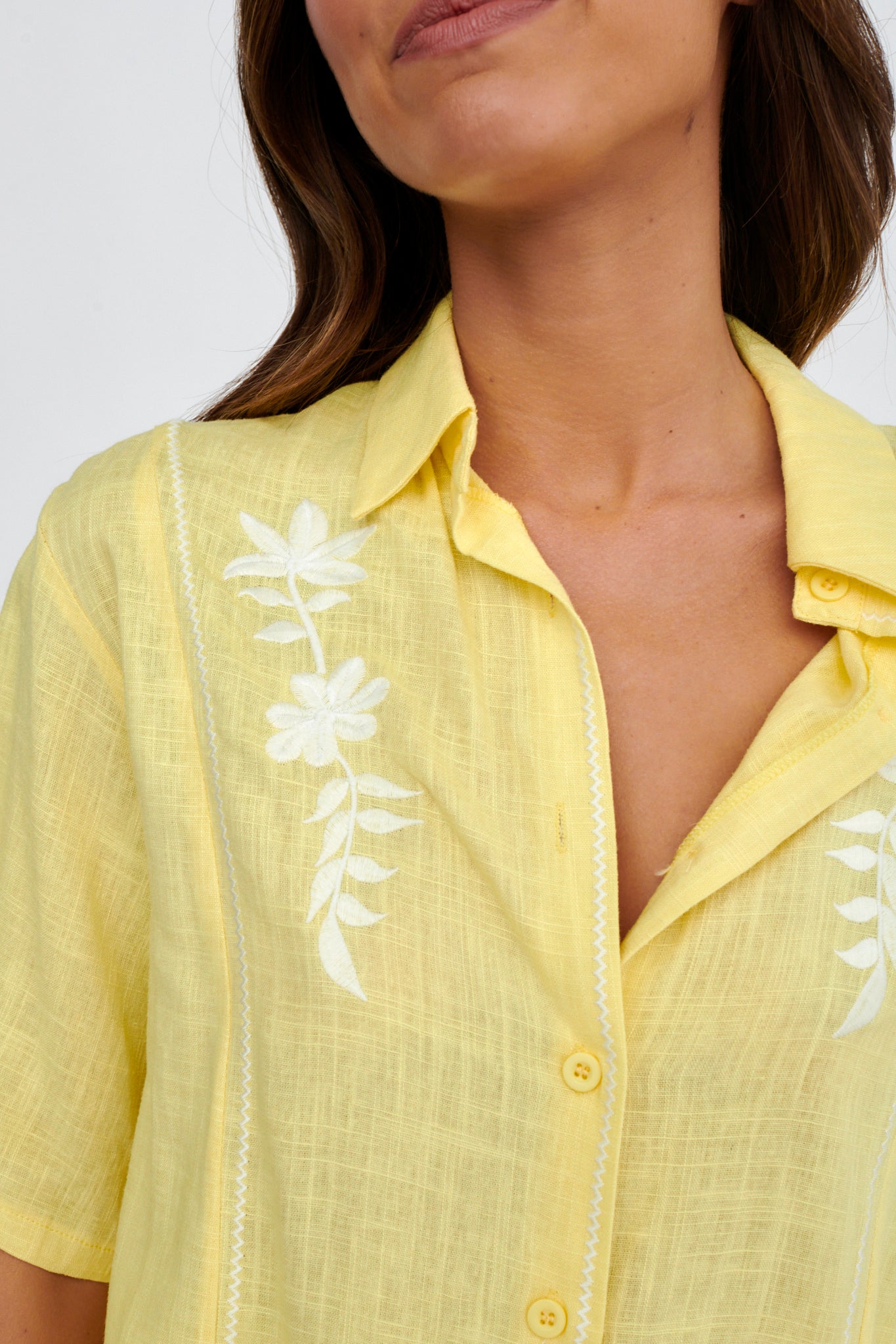 Jeni Embroidered Detail Shirt Yellow-Maymioy
