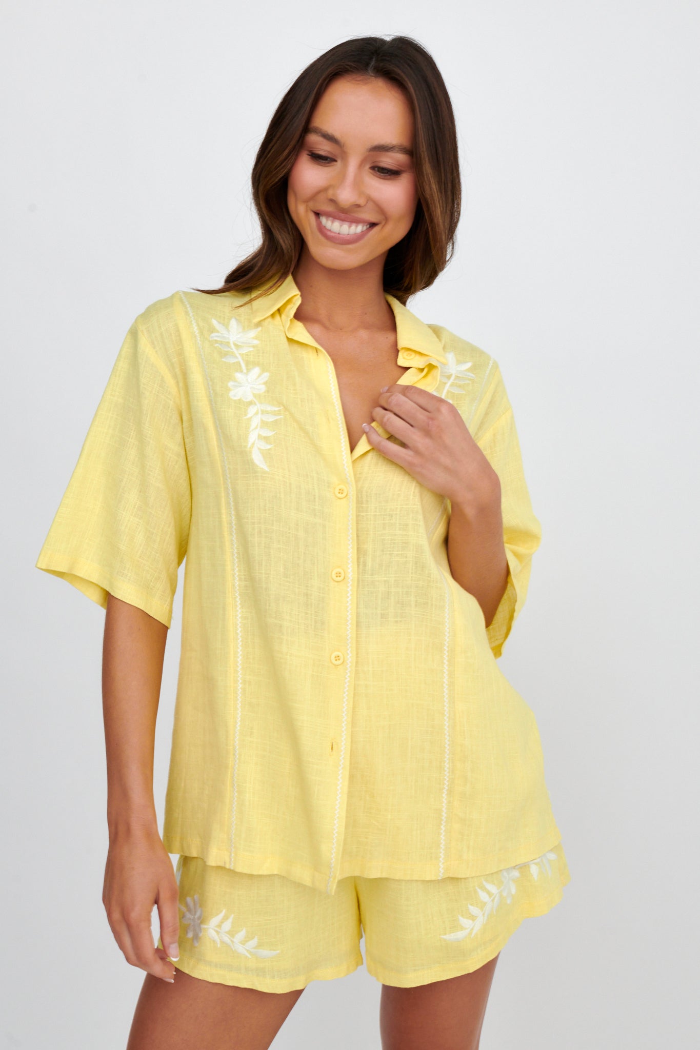 Jeni Embroidered Detail Shirt Yellow-Maymioy