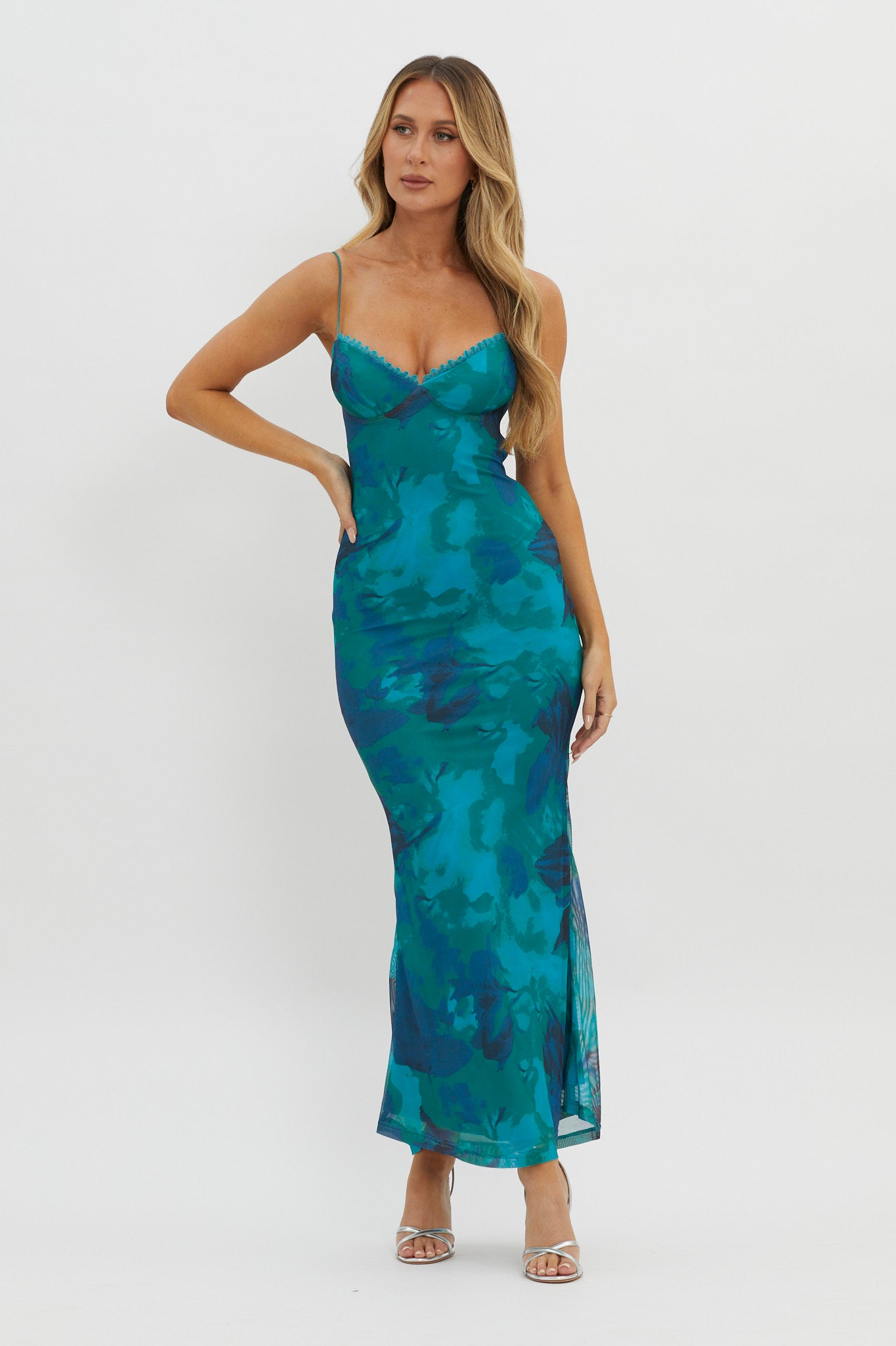 Lennox Elastic Back Bodycon Dress Floral Green-Maymioy