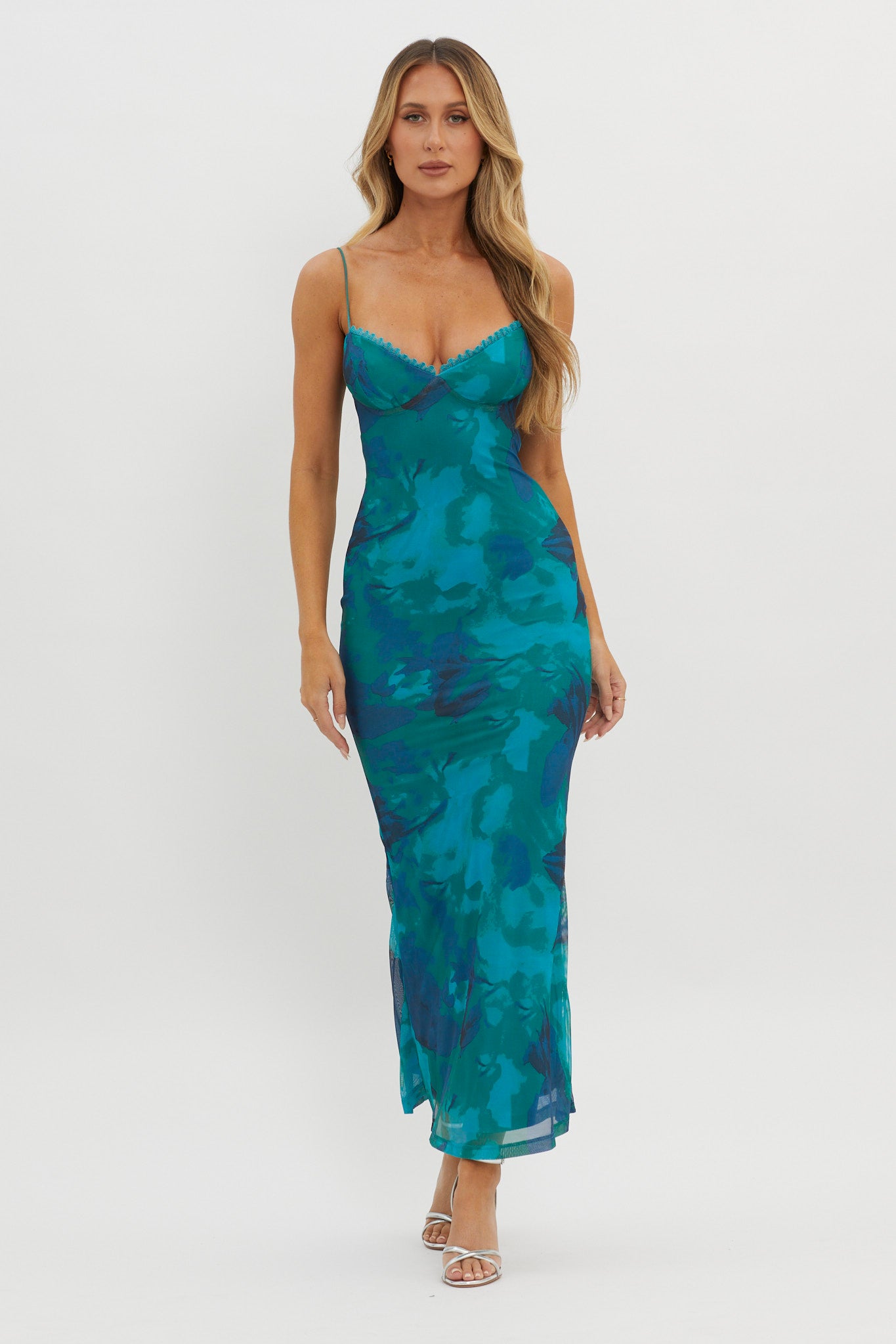 Lennox Elastic Back Bodycon Dress Floral Green-Maymioy