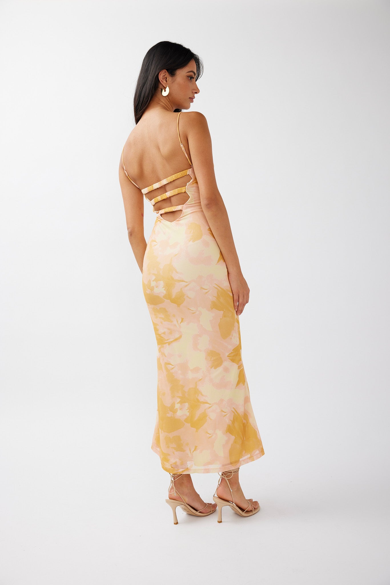 Lennox Elastic Back Bodycon Dress Floral Yellow-Maymioy