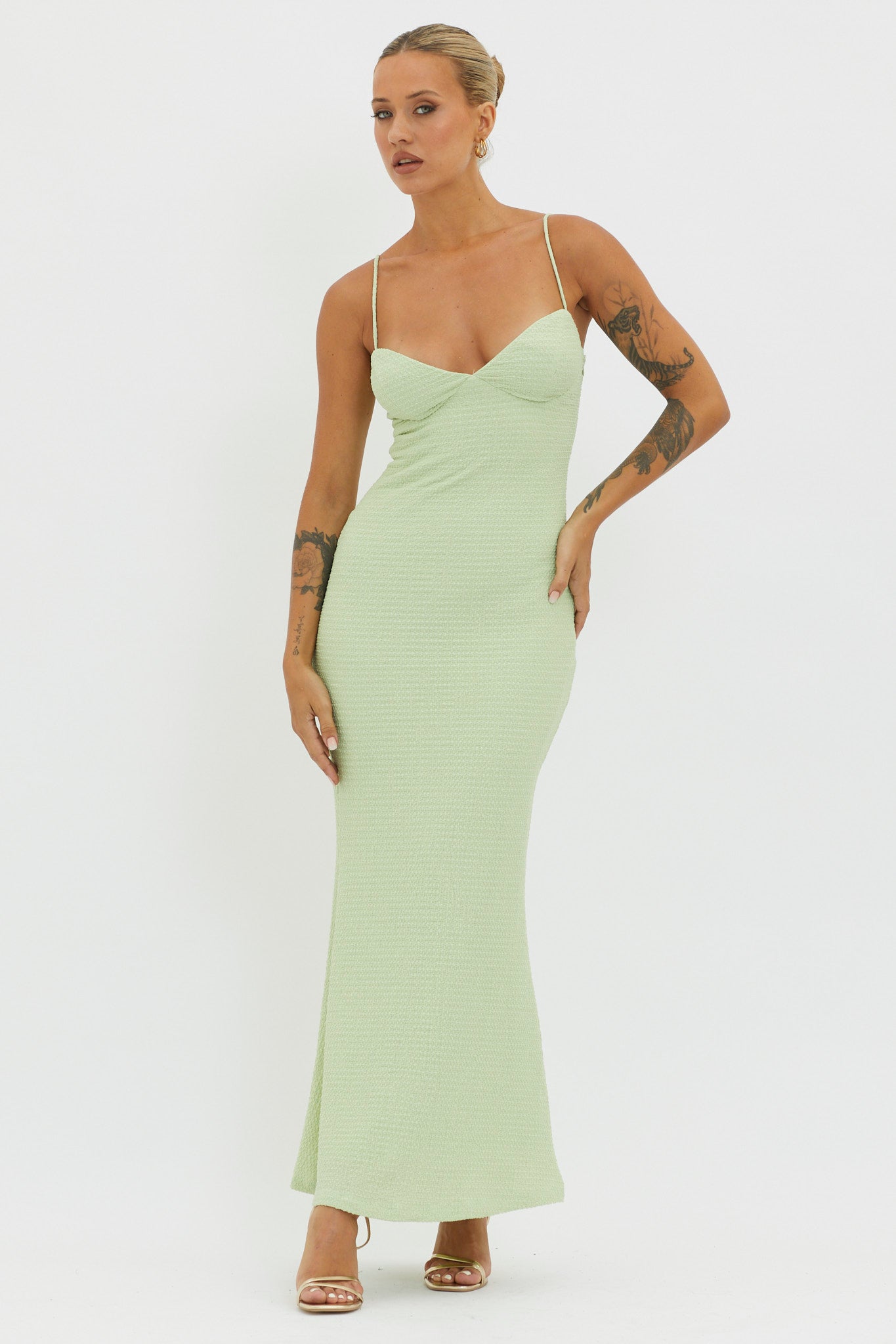 Lennox Elastic Back Bodycon Dress Sage-Maymioy