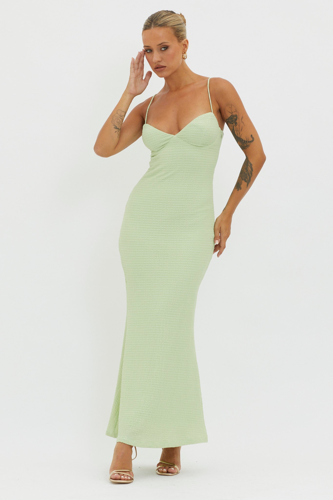 Lennox Elastic Back Bodycon Dress Sage-Maymioy