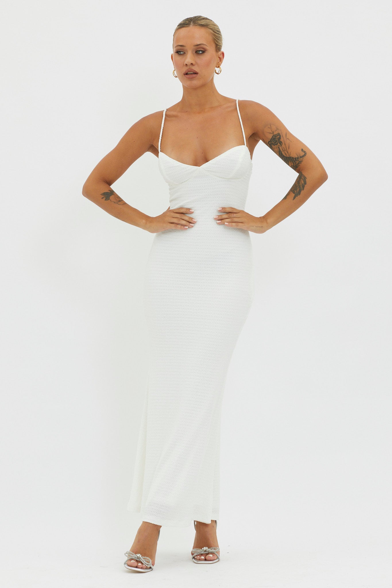Lennox Elastic Back Bodycon Dress White-Maymioy