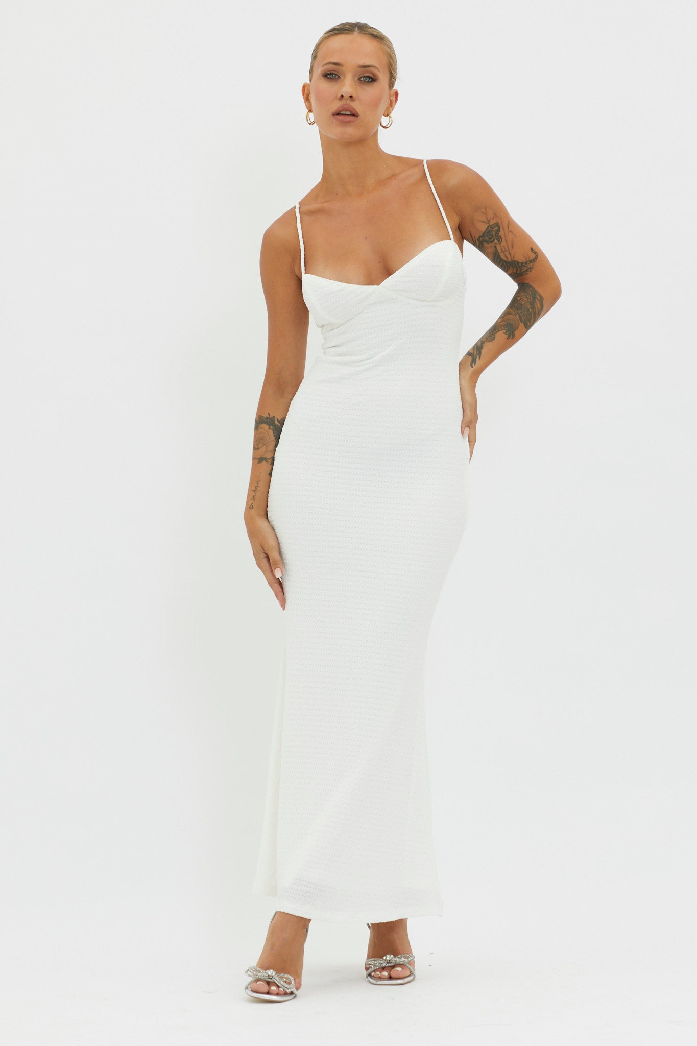 Lennox Elastic Back Bodycon Dress White-Maymioy