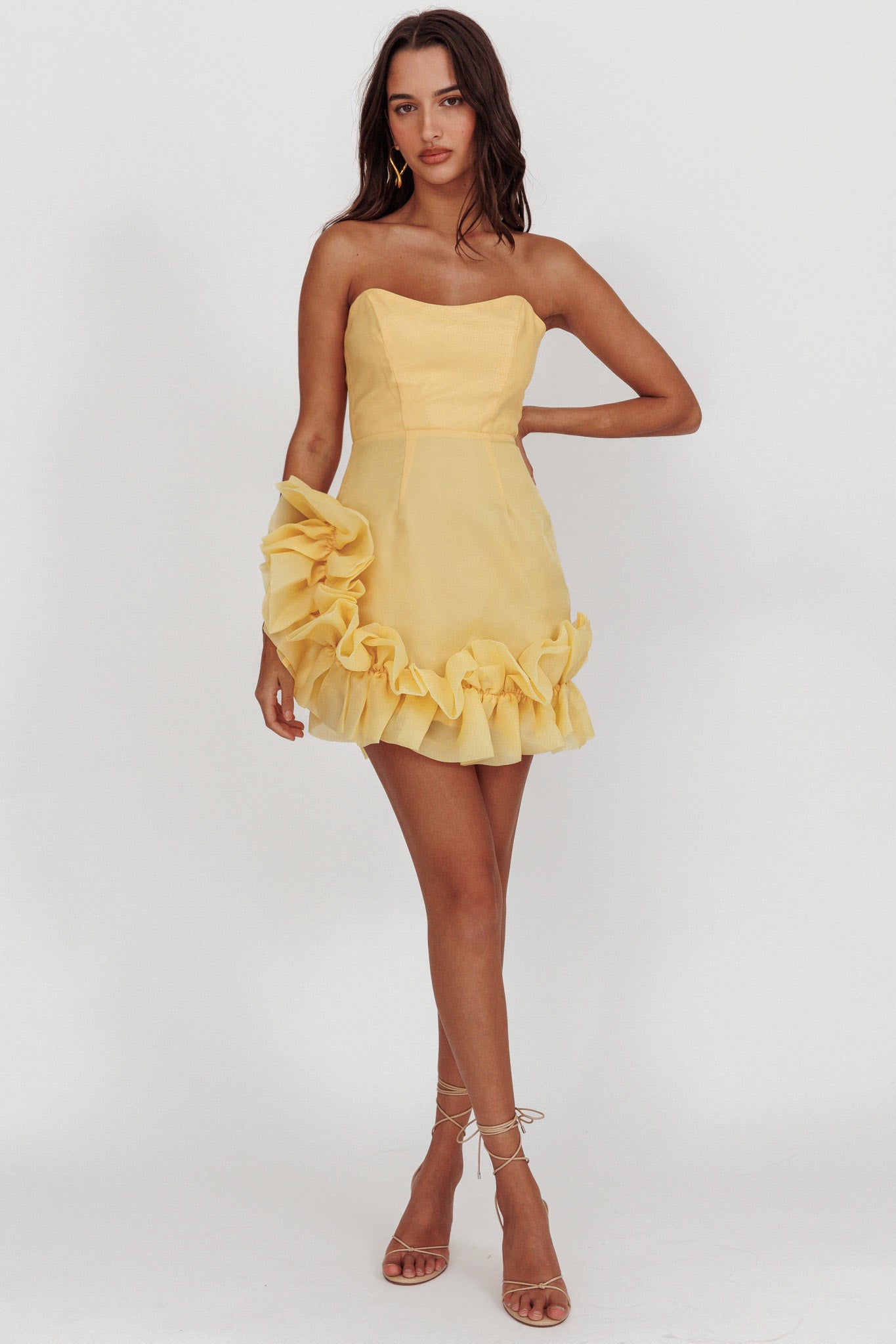 L'amour Toujours Frill Accent Mini Dress Lemon-Maymioy