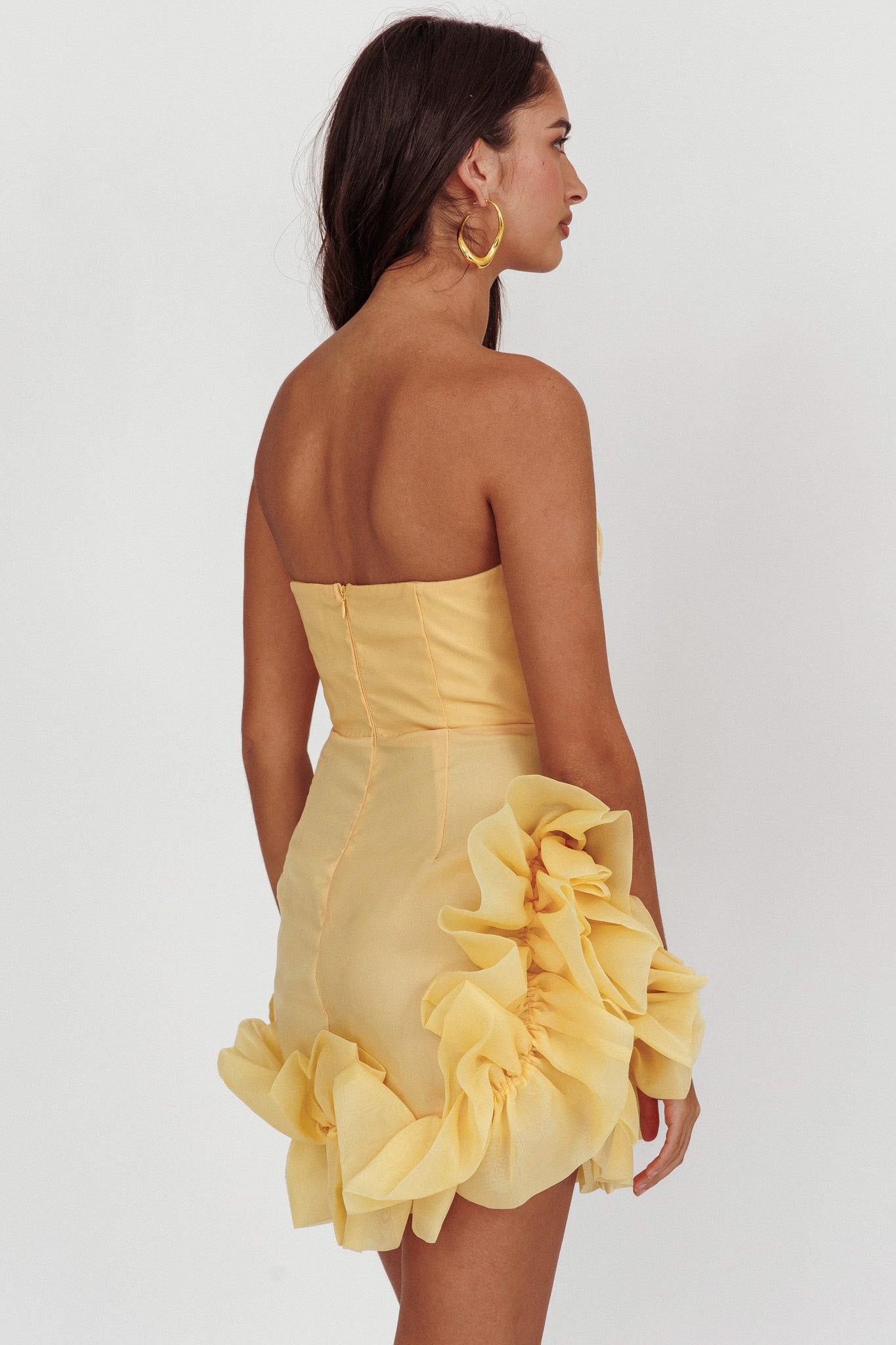 L'amour Toujours Frill Accent Mini Dress Lemon-Maymioy