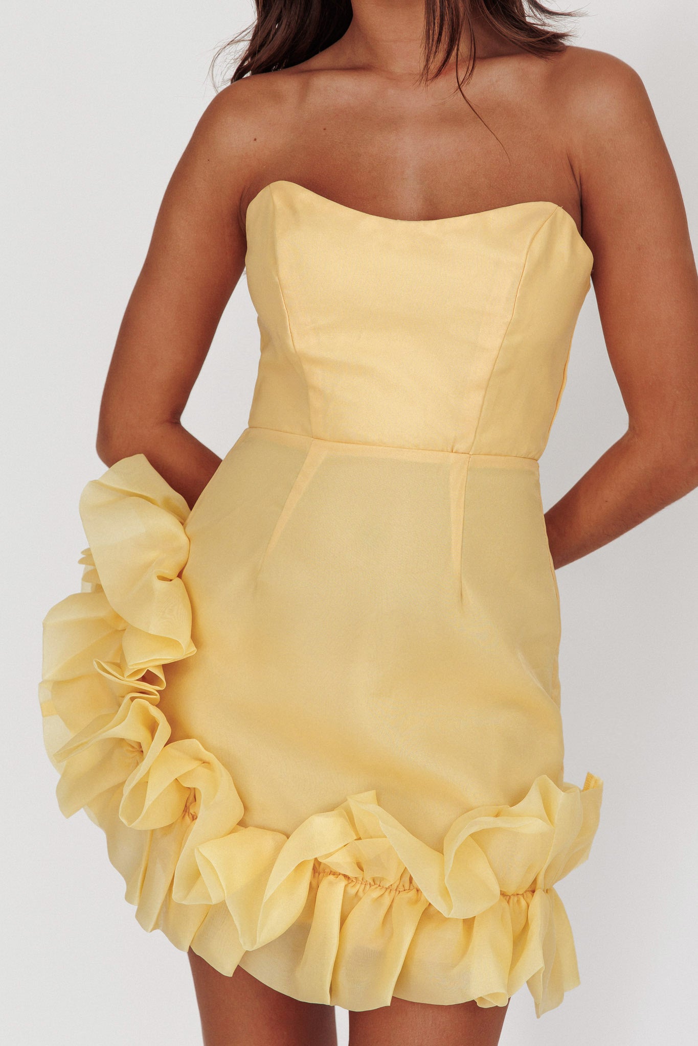 L'amour Toujours Frill Accent Mini Dress Lemon-Maymioy